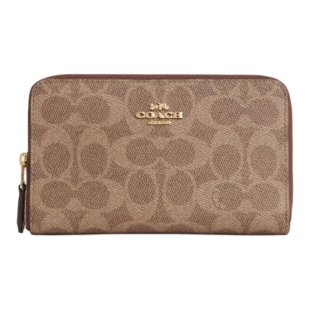 COACH Id Zip Wallet Покрытый холст Кошелек Средний Женский Золотой Рыжевато-коричневый Коричневый