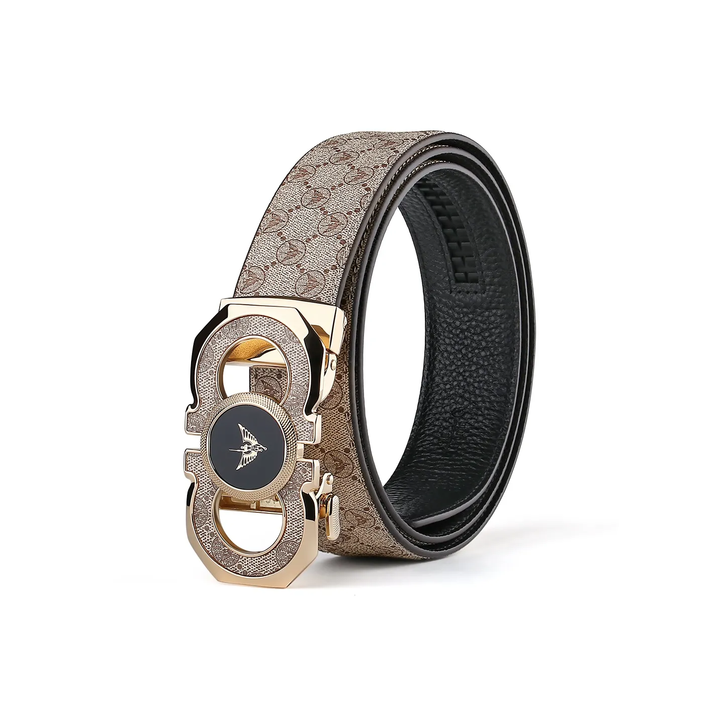 WilliamPOLO Ремни из ПВХ Коровьей Кожи Мужские с Золотой Застежкой Золотым Логотипом Хаки Ширина 3,5 см