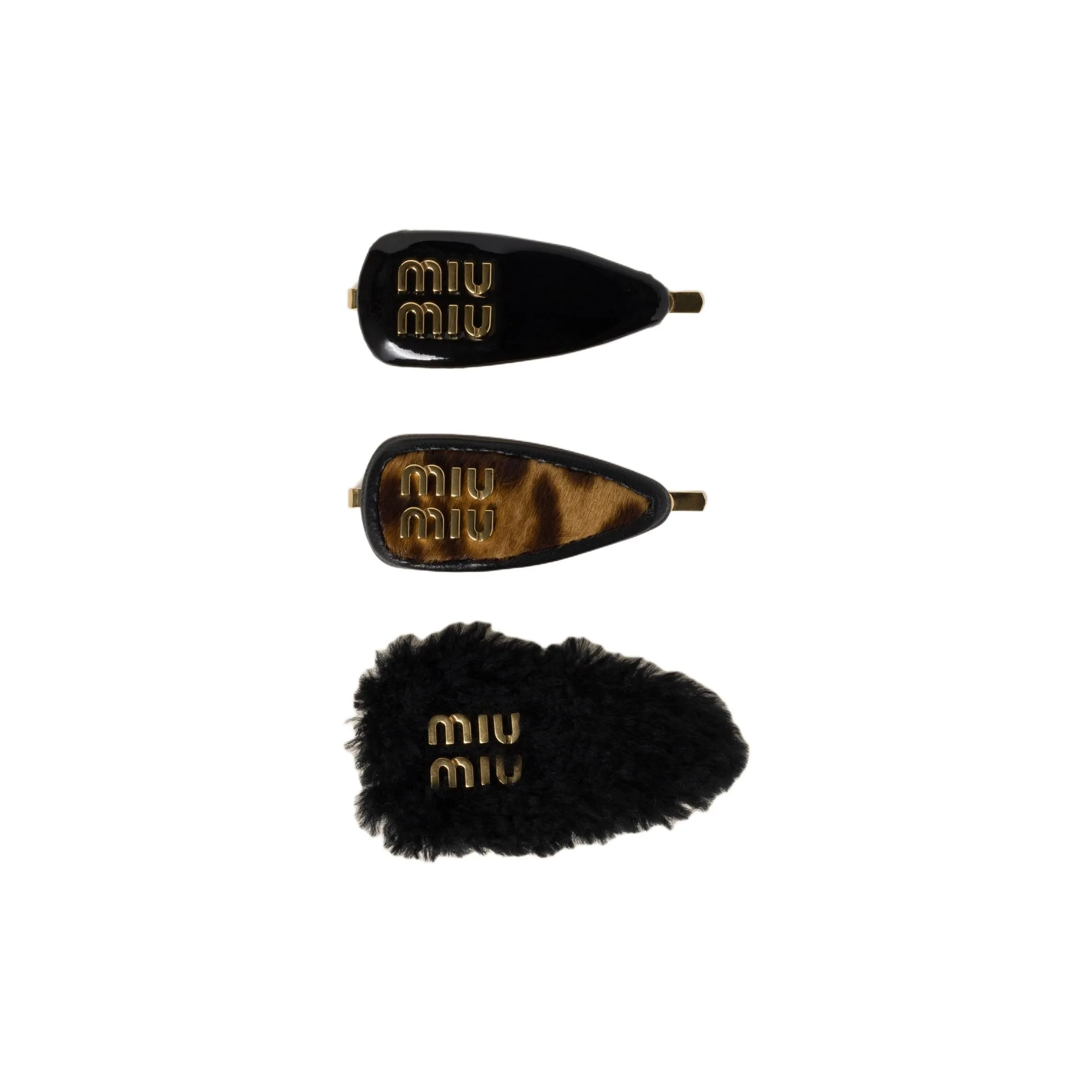 MIU MIU Leather Hair Clips Women's Black