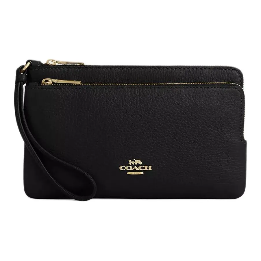 COACH Личий зернистый текстурный кожа кошелек маленький женский черный