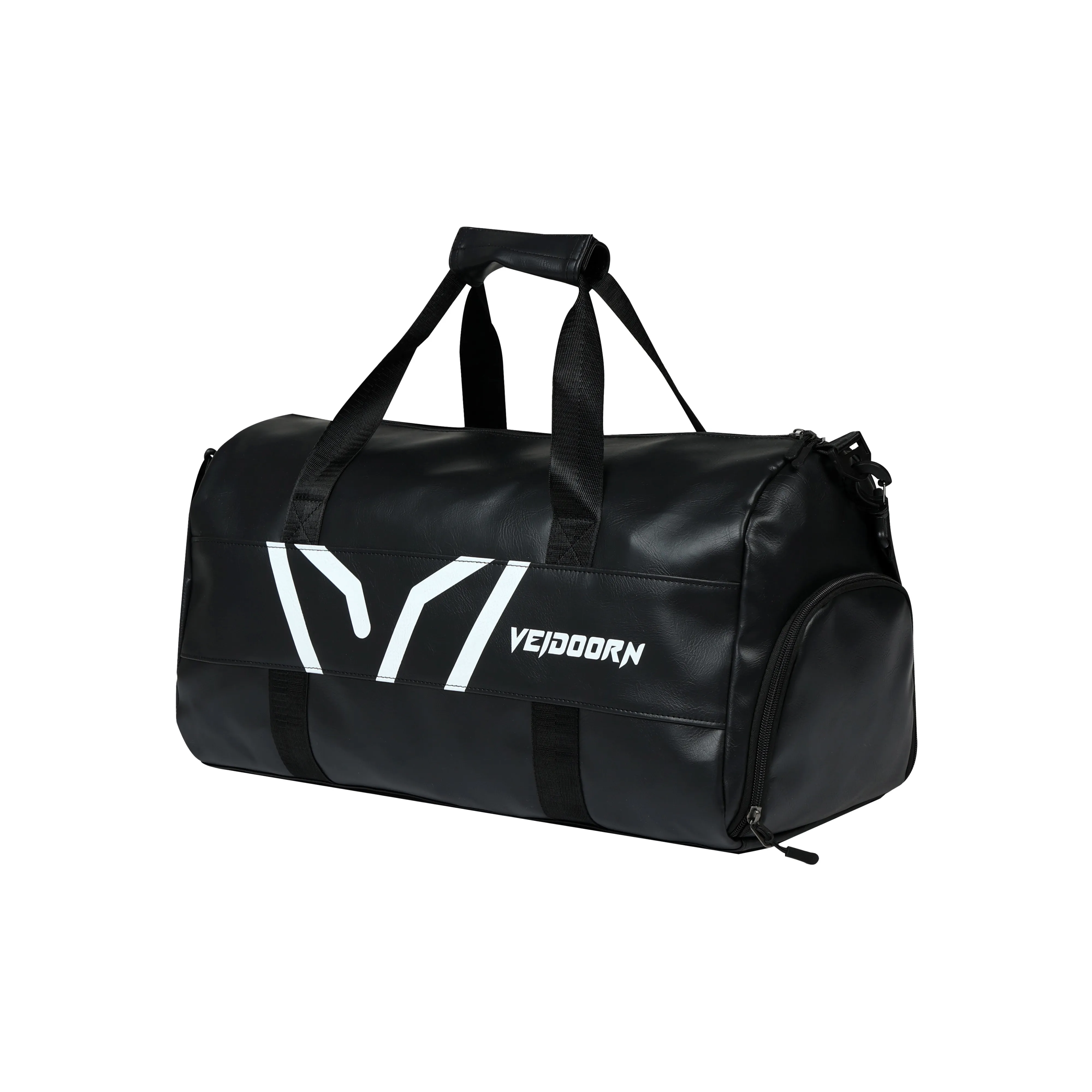 VEIDOORN PVC Leather Gym Bag Tubas Unisex Black