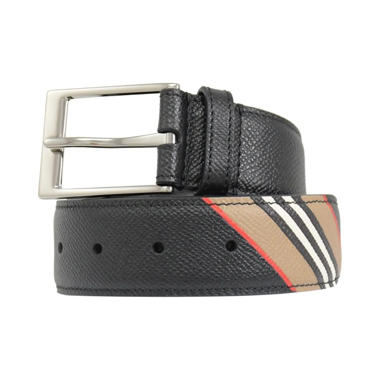 Burberry Calfskin Leather Belts Men's Black Width 3.5CM