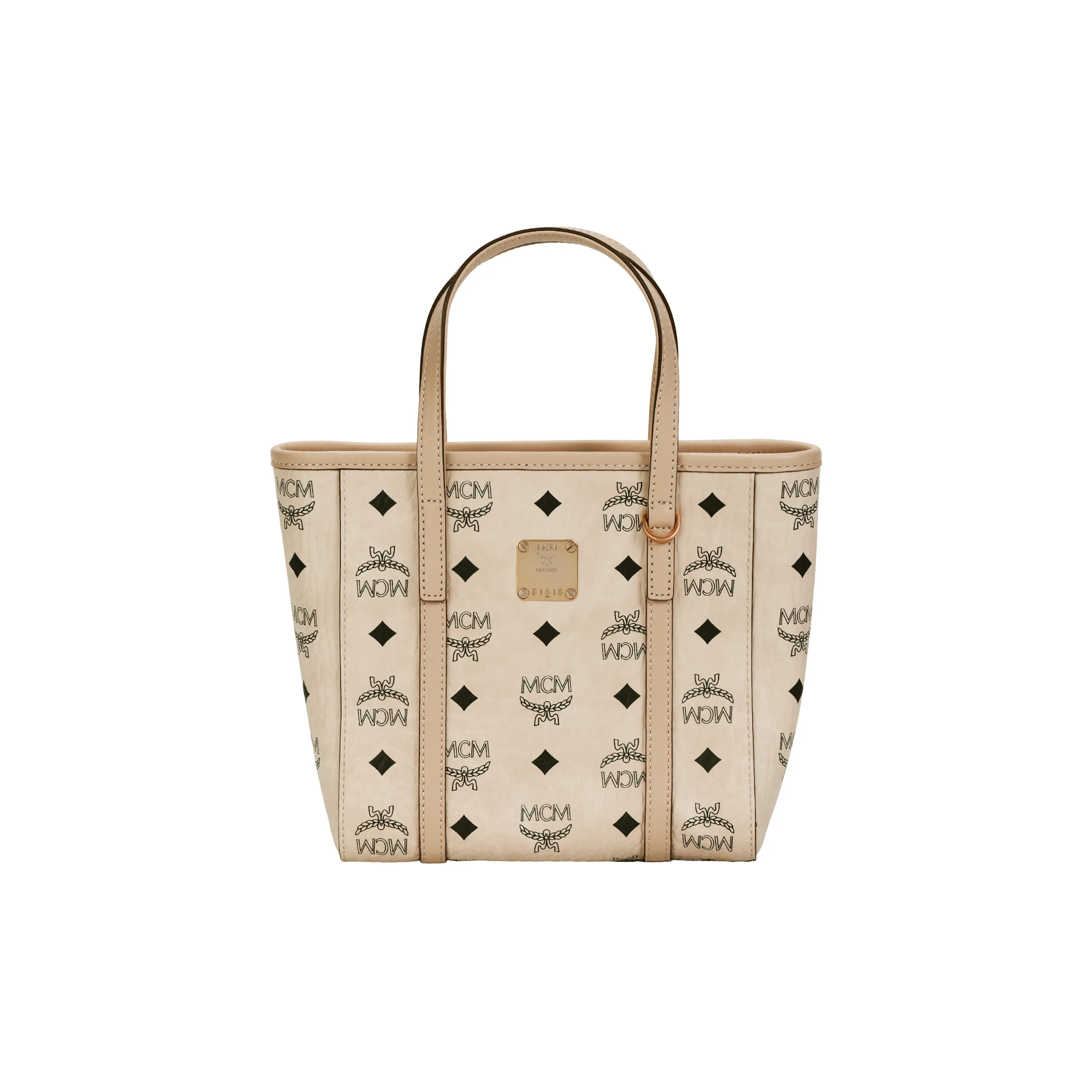 MCM Coated Canvas With Nappa Leather Trim Tote Bag, Crossbody Bag, Shopping Bag, Handbag Mini Unisex Beige