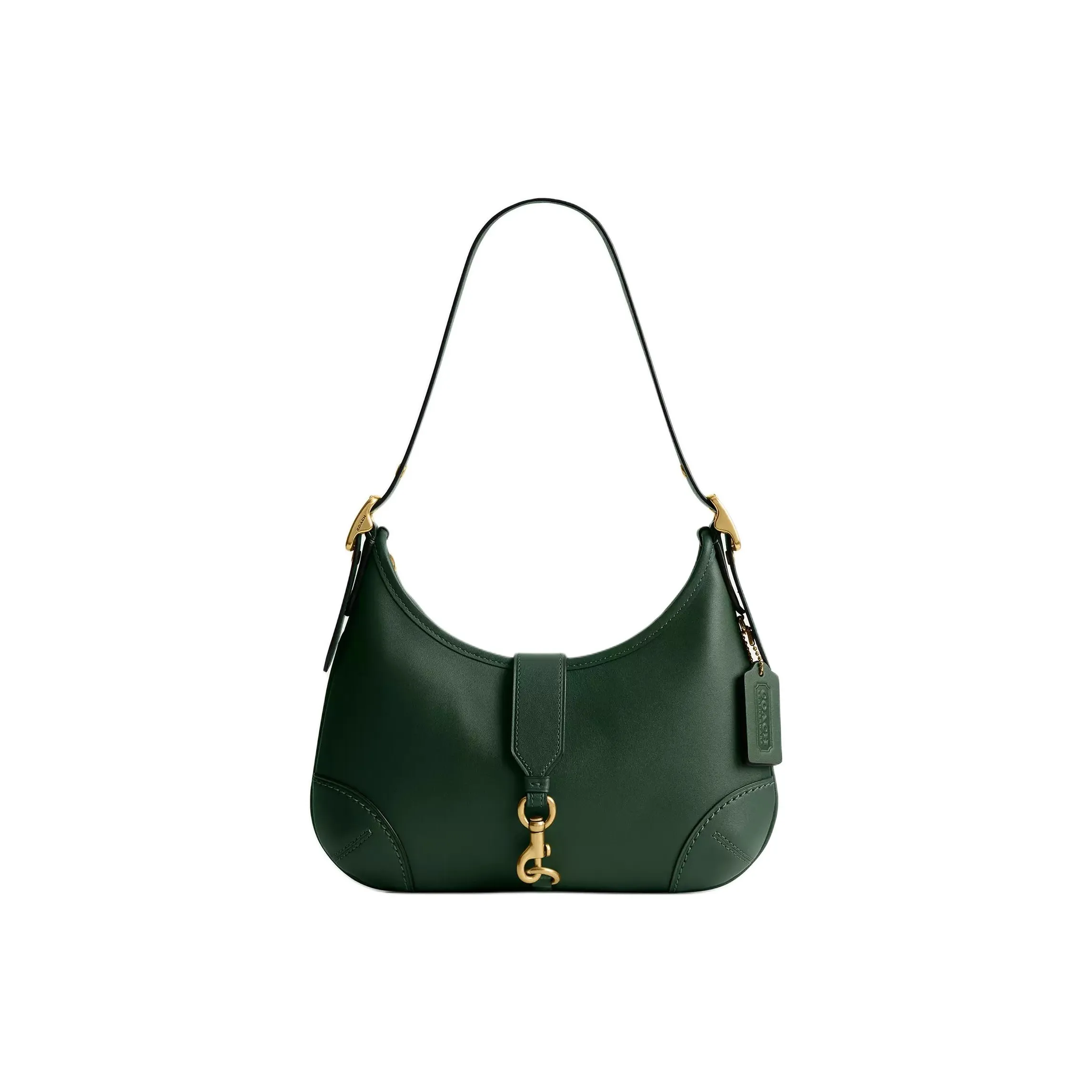 COACH Hamptons Glove Tanned Leather Crescent Bag, Handbag, Shoulder Bag Tubas Women's Hunter Green