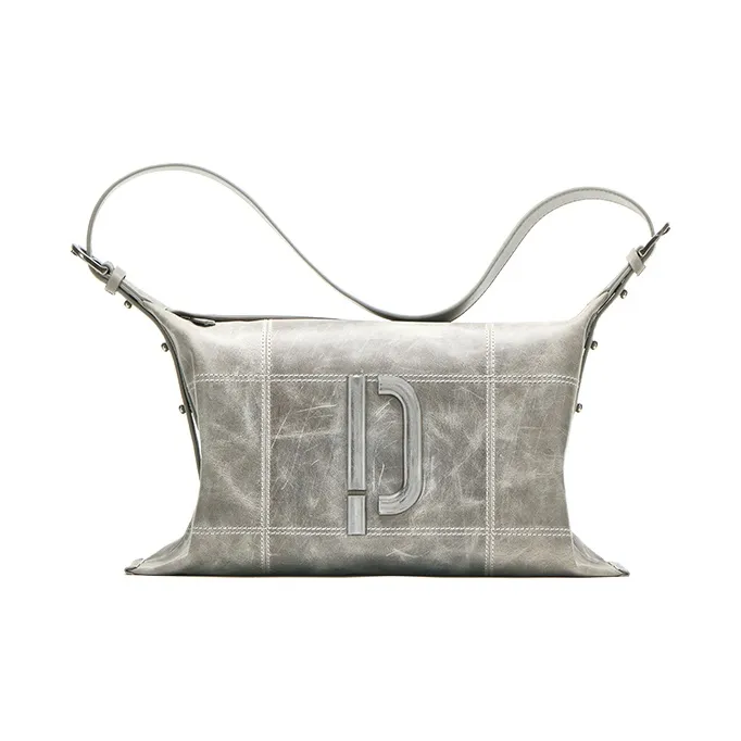 PECO Cow Leather Niche, No Matching Styles Shoulder Bag Tubas Unisex Silver Gray