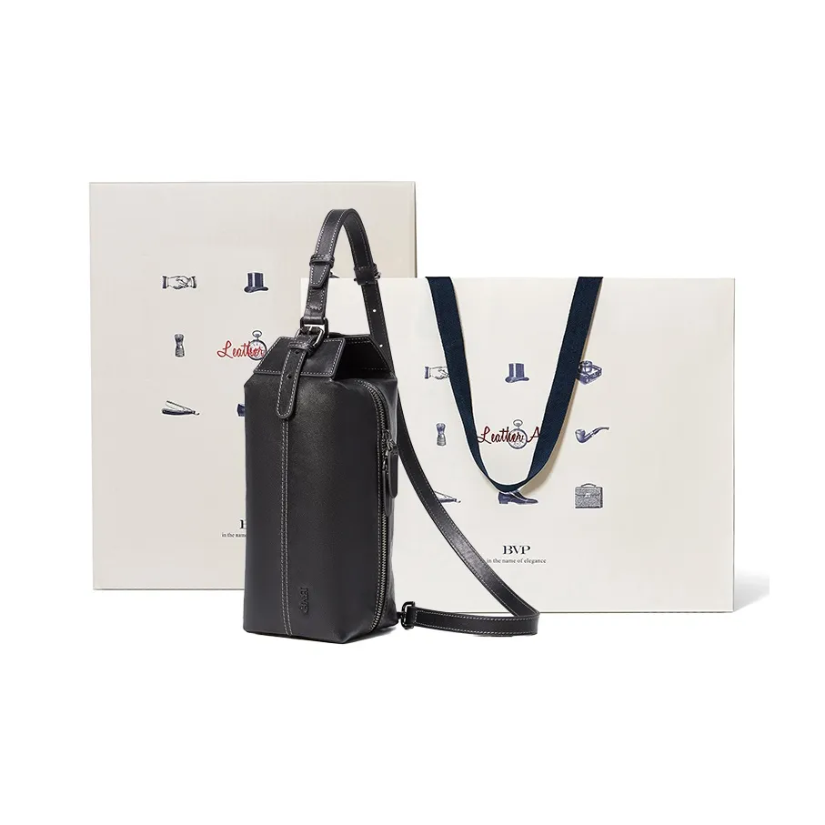 BVP Королевский Растительное Дубленое Кожа Сумка через плечо Sling Стандартная Унисекс Черный