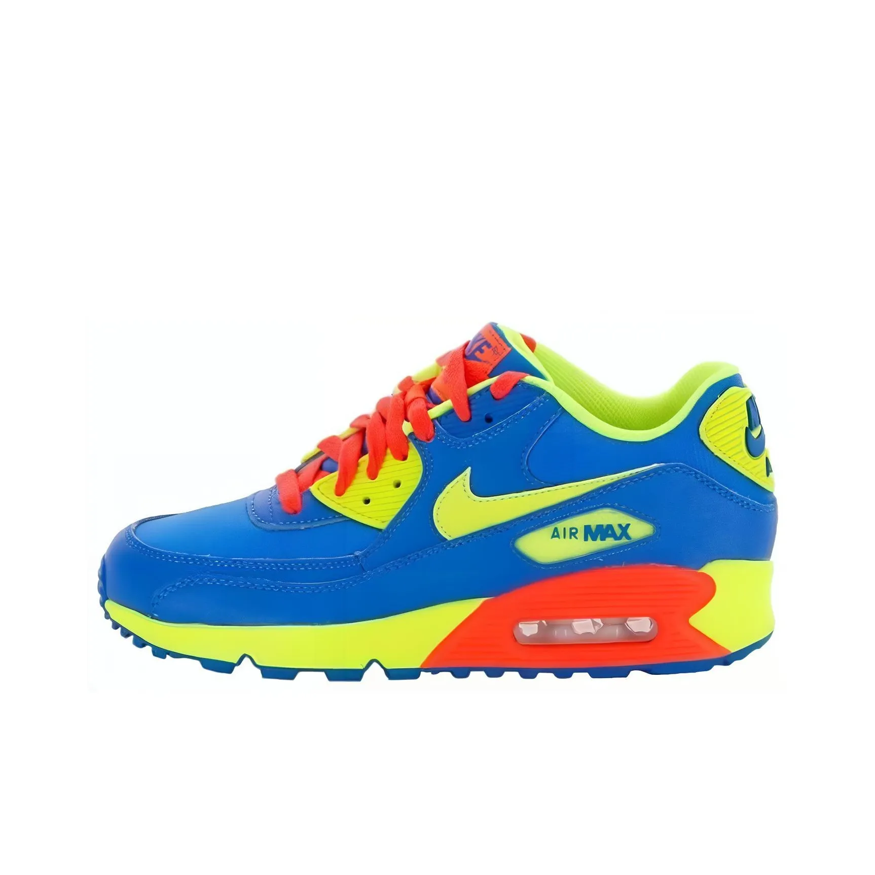 Nike Air Max 90 Slip Resistant Cushioning Kids Lifestyle Shoes Blue Yellow Red Teenagers