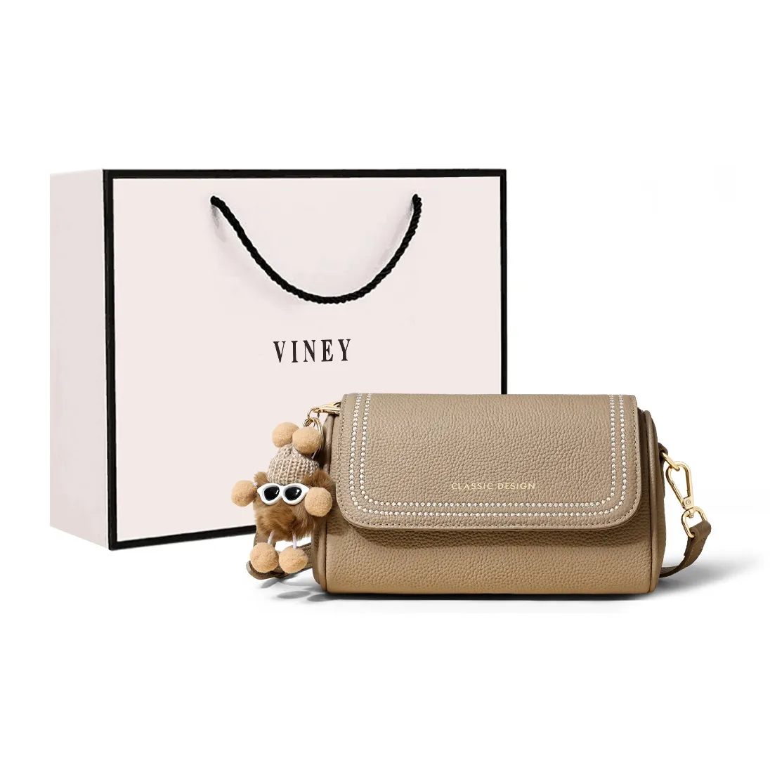VINEY Cow Leather Bonded Synthetic Leather Shoulder Bag Crossbody Bag Pillow Bag Regular Women's Oak Ash