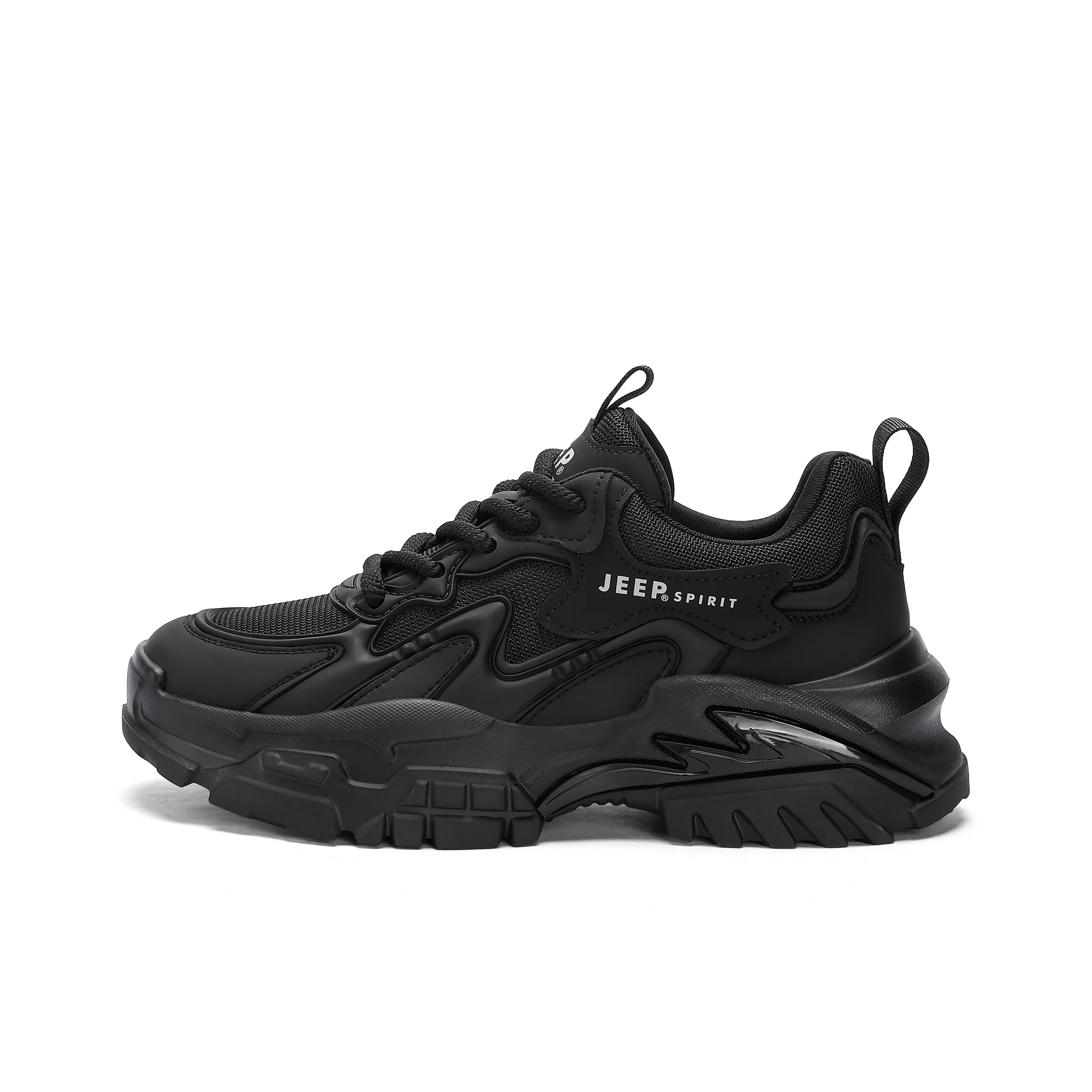 JEEP SPIRIT Abrasion Resistant, Breathable, Lightweight, Height Increasing Low Top Chunky Sneakers Men's Black