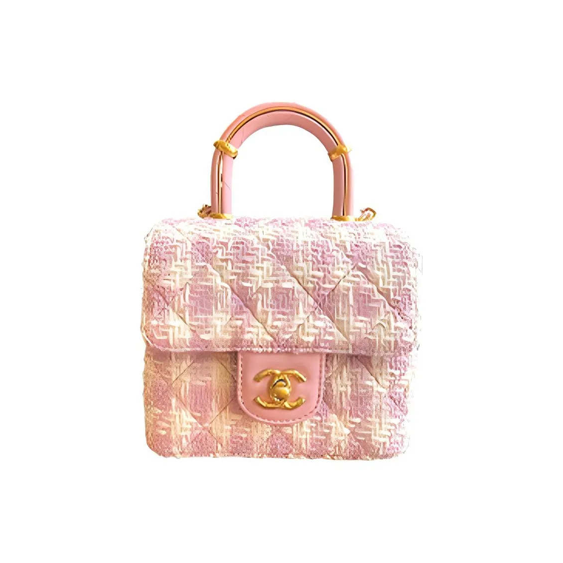 CHANEL Tweed Mixed With Lambskin Flap Bag Shoulder Bag Crossbody Bag Handbag Mini Women's Pink