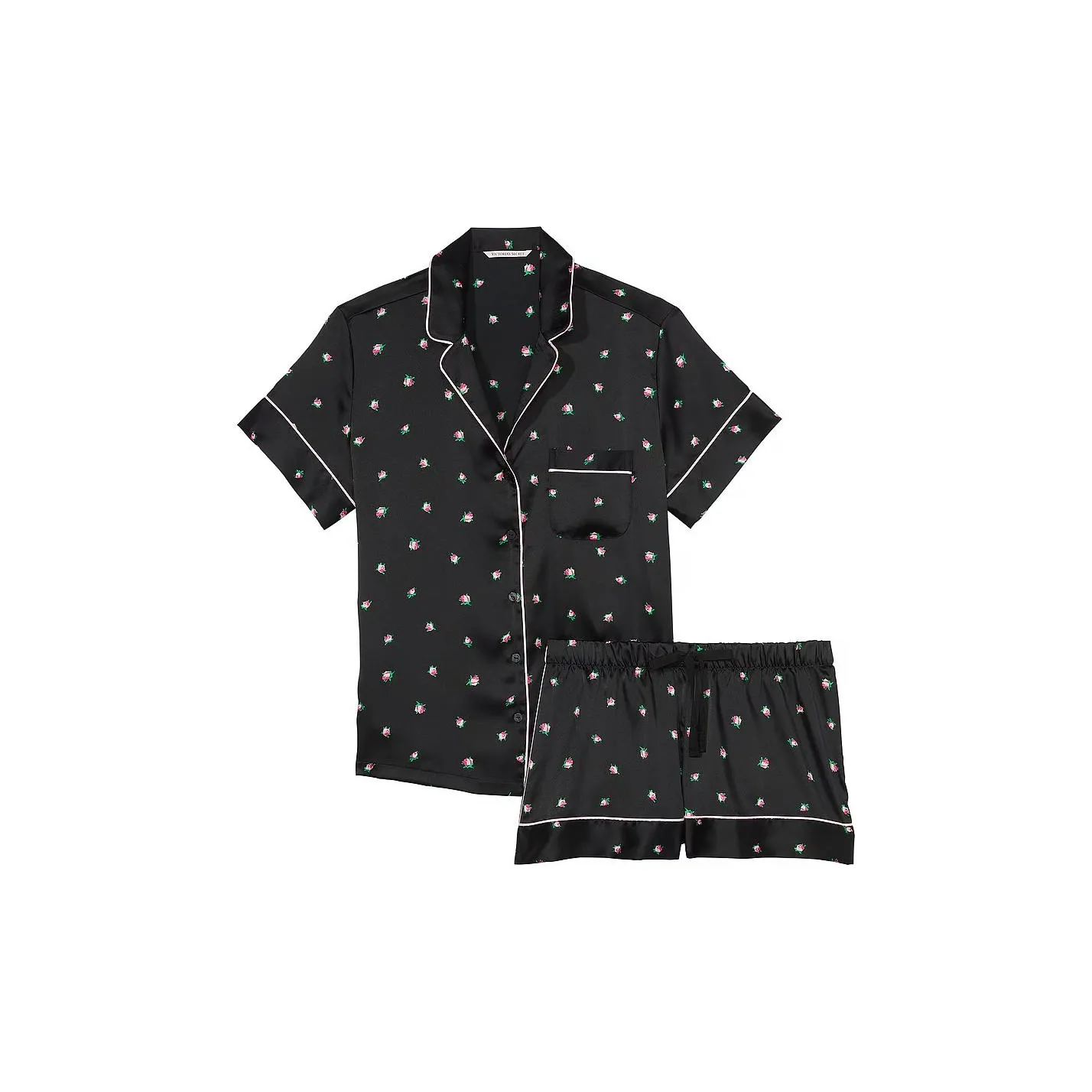 Victoria's Secret Satin Short Pajama Set Черные Rosebuds Pajama Set Женские Черный Цветок