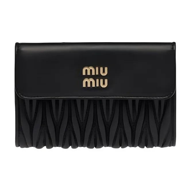 MIU MIU Matelassé Nappa Leather Wallet Trumpets Women's Black