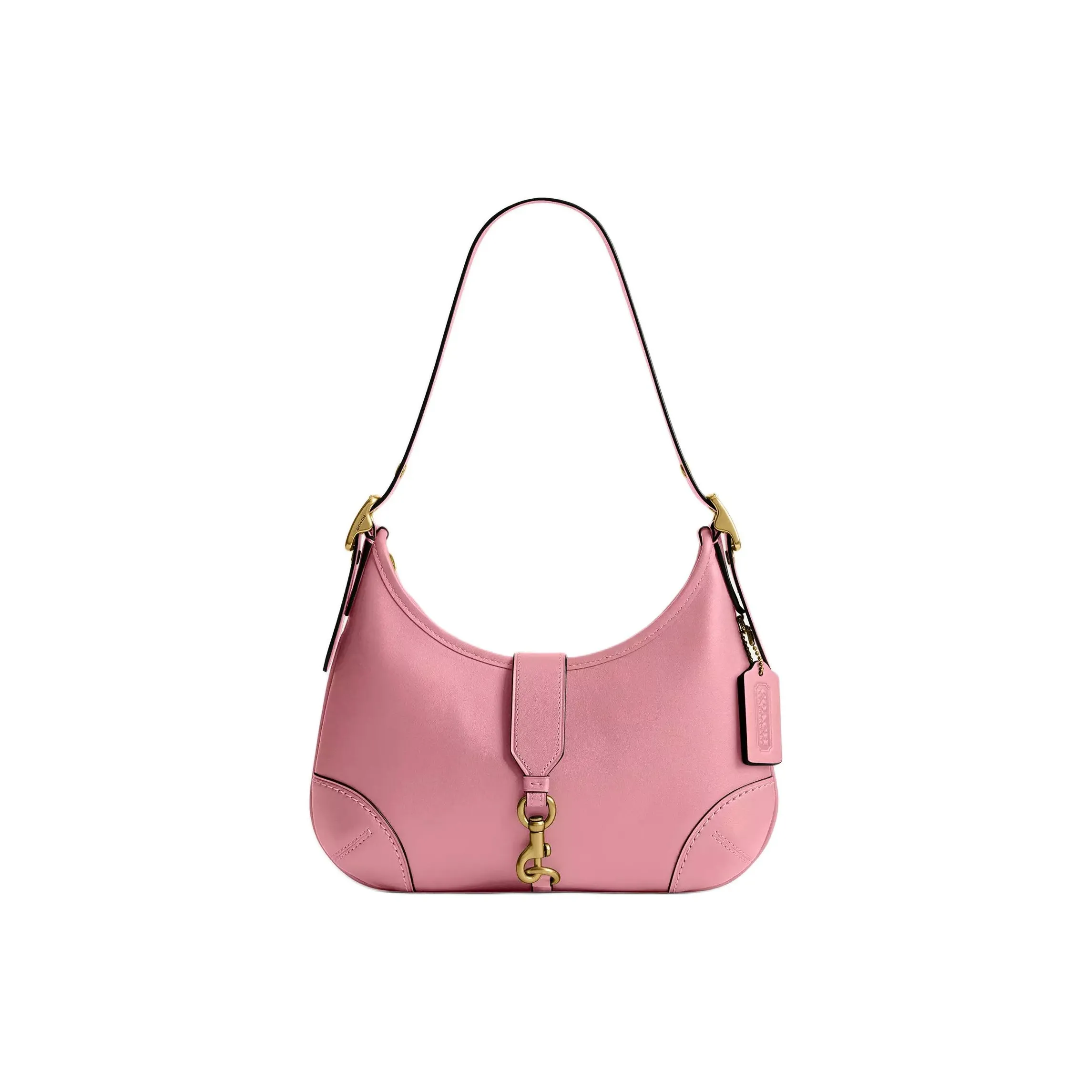 COACH Hamptons Tanned Leather Crescent Bag, Handbag, Shoulder Bag Tubas Women's Pink