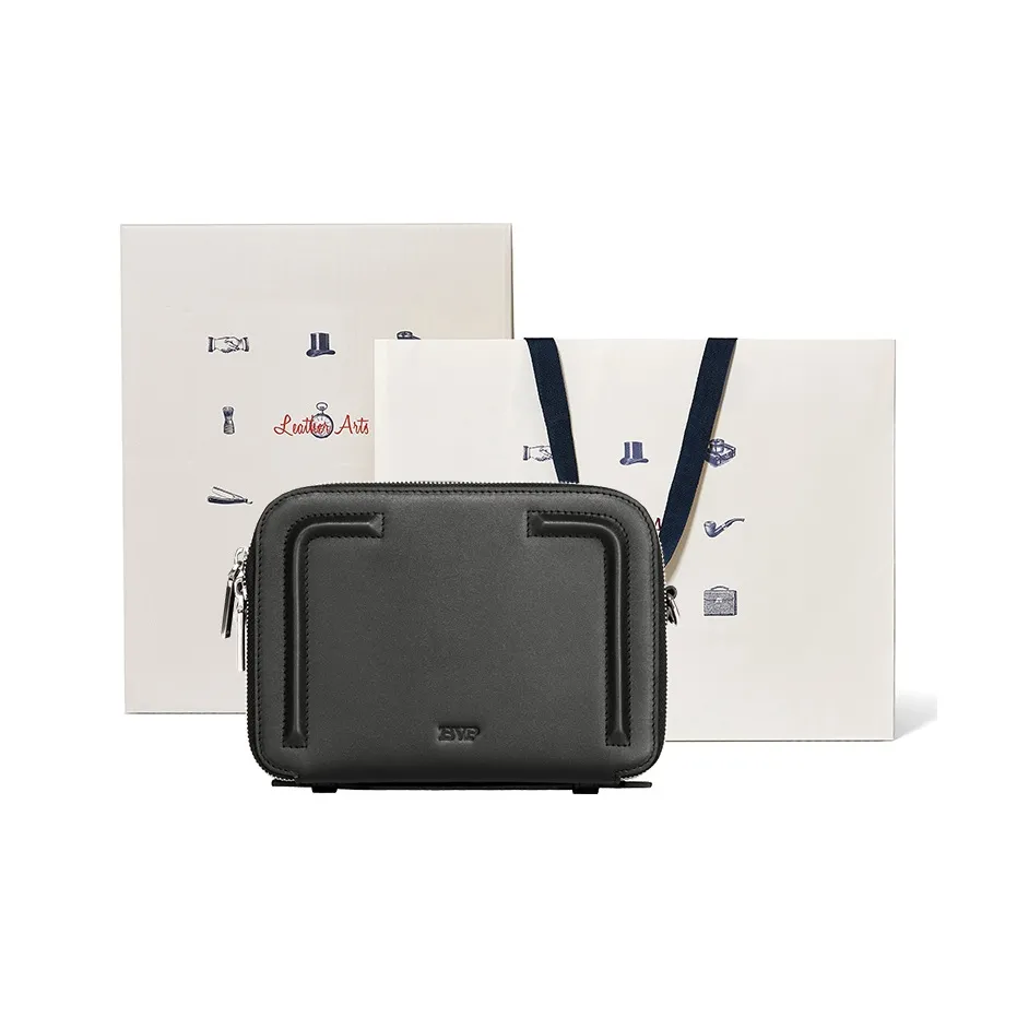 BVP Подлинная коровья кожа Сумка через плечо Унисекс Мода Черная