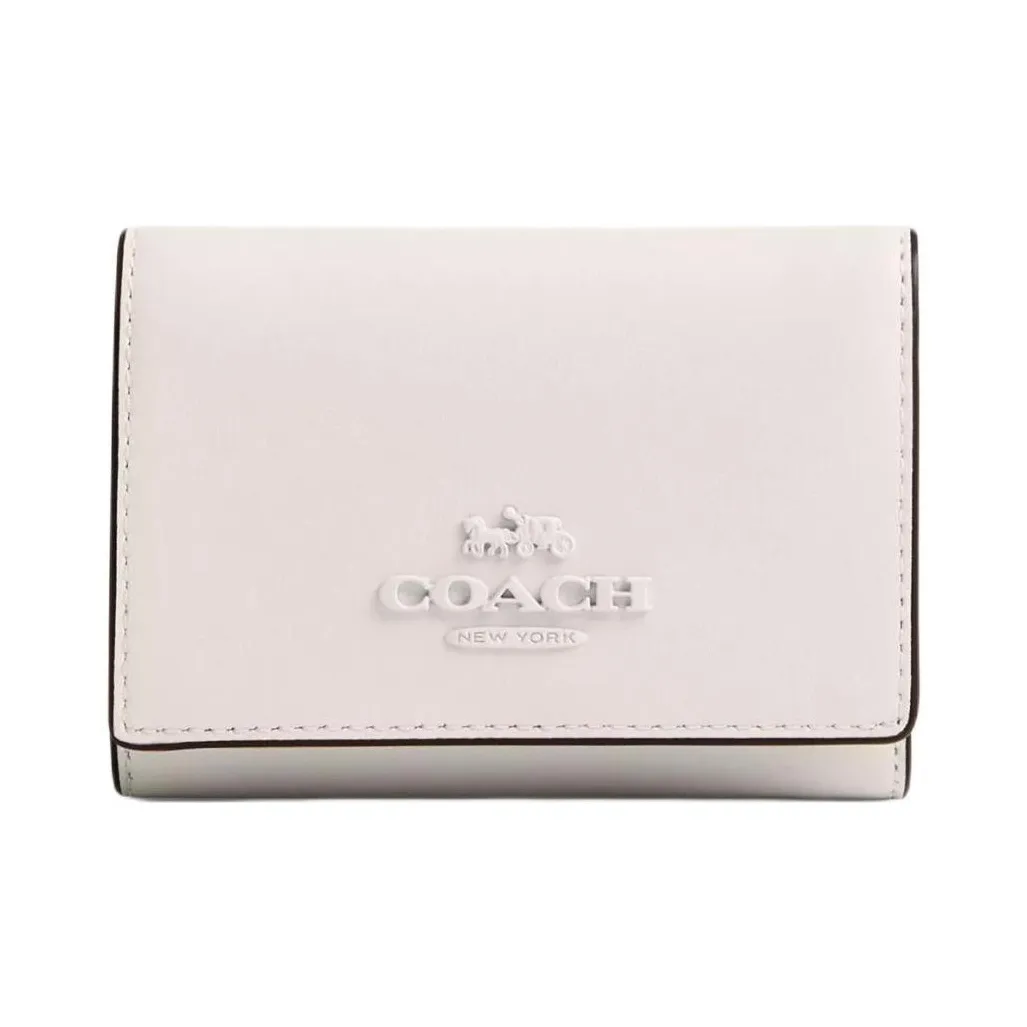 COACH Micro Refined Calfskin Wallet Mini Women's Silver & Chalk