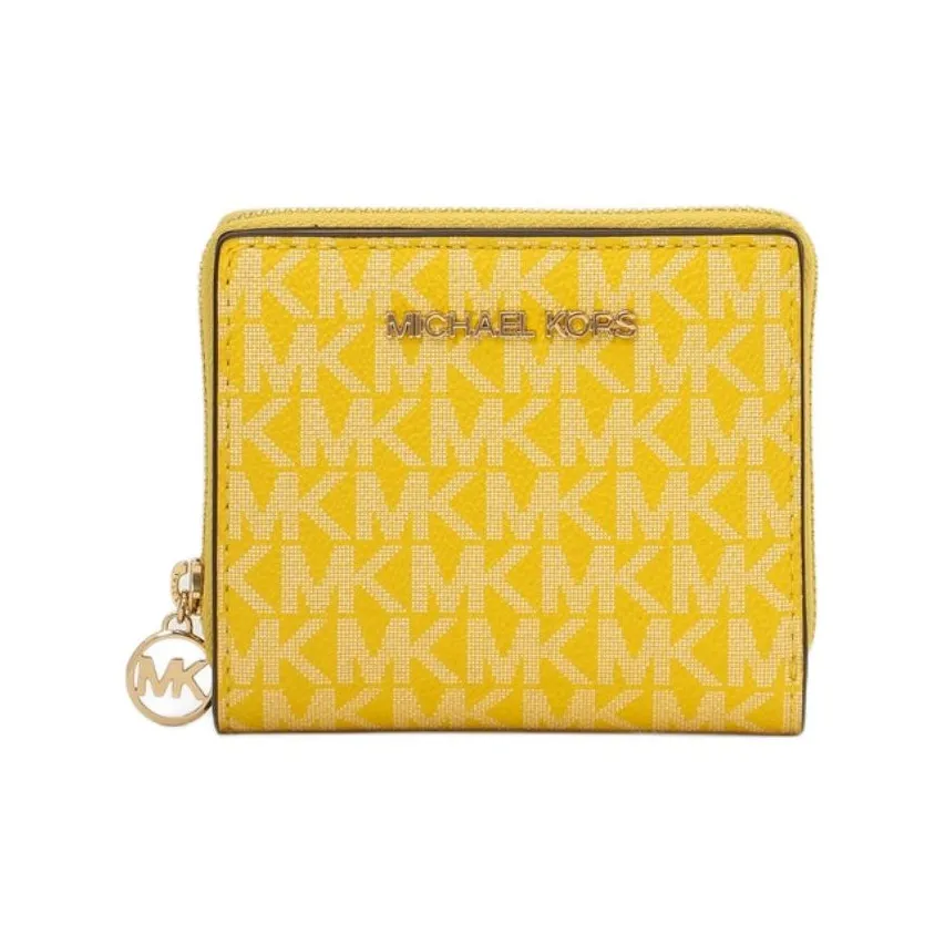 MICHAEL KORS Jet Set Travel Coated Canvas Wallet Medium Size Women's Gold
