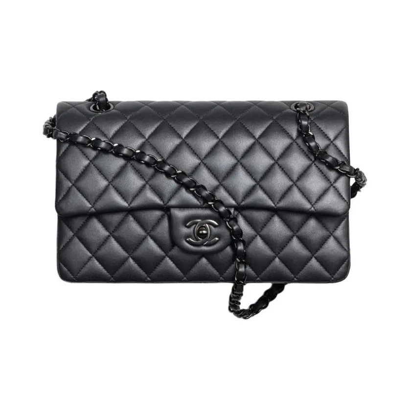 CHANEL Classic Flap CF Pearlescent Lambskin Crossbody Bag, Shoulder Bag Medium Size Women's Black