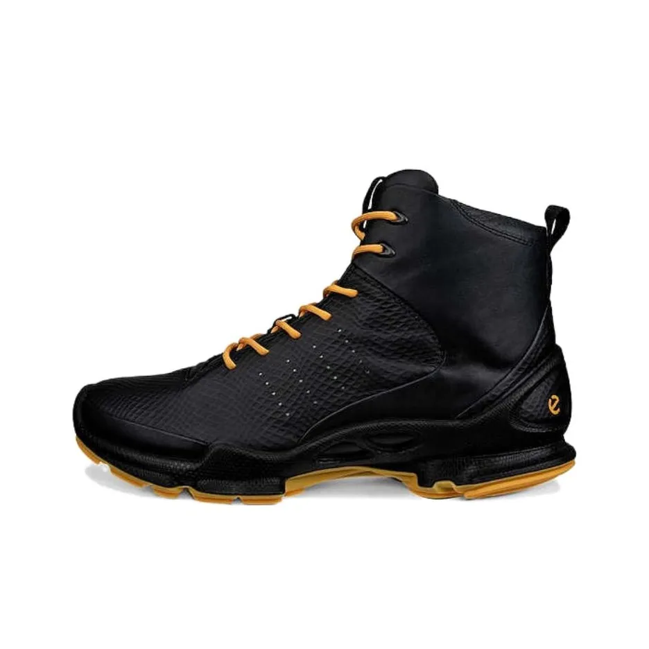 Ecco Biom C Cushioning High-Top Casual Running Shoes Men's Black Yellow