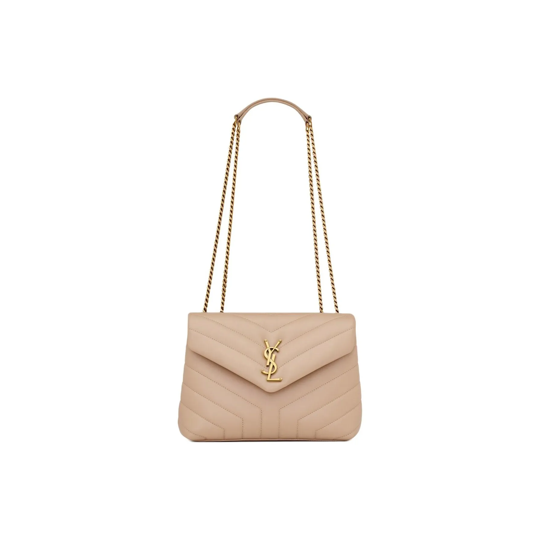 SAINT LAURENT Quilted Leather Crossbody Bag Trumpets Women's Dark Beige