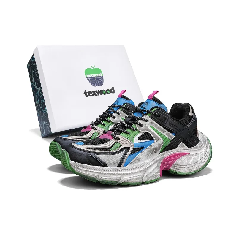TEXWOOD Shock Absorbing, Non Slip, Wear Resistant, Breathable And Lightweight Low Top Chunky Sneakers Men's Multicolor