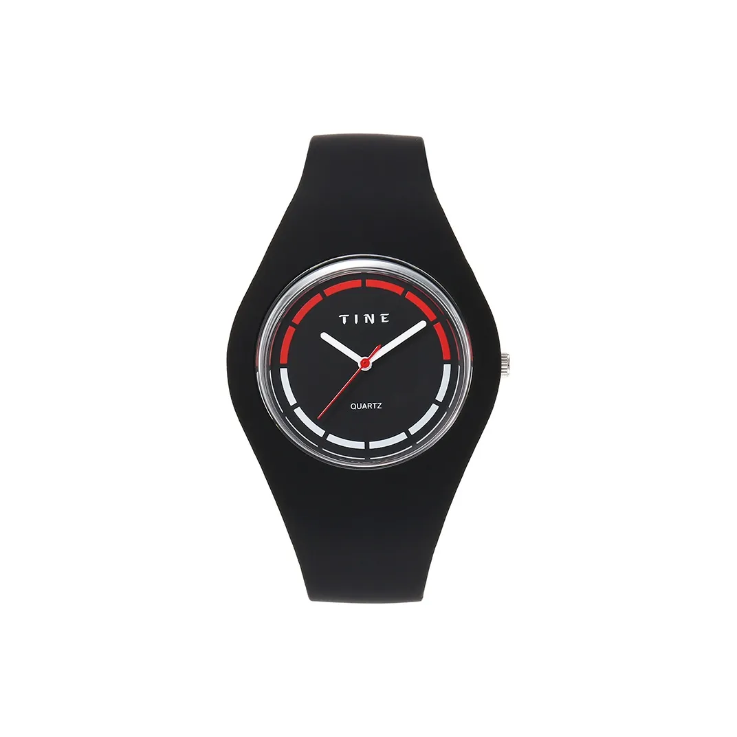 TINE Желе Часы Кварцевый механизм Силиконовый ремешок Часы Женские Черный циферблат