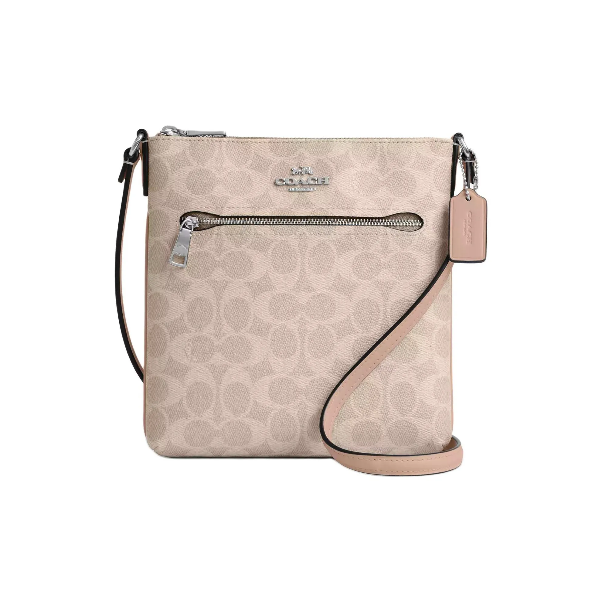 COACH Rowan Coated Canvas Shoulder Bag, Crossbody Bag Mini Women's Sand & Silver & Taupe