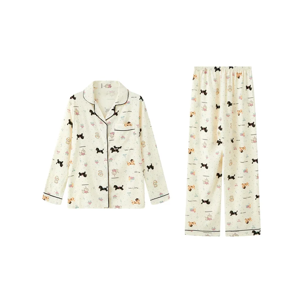 Sleep Students Dormitory Home Outerwear Ready Pajama Set Women's White