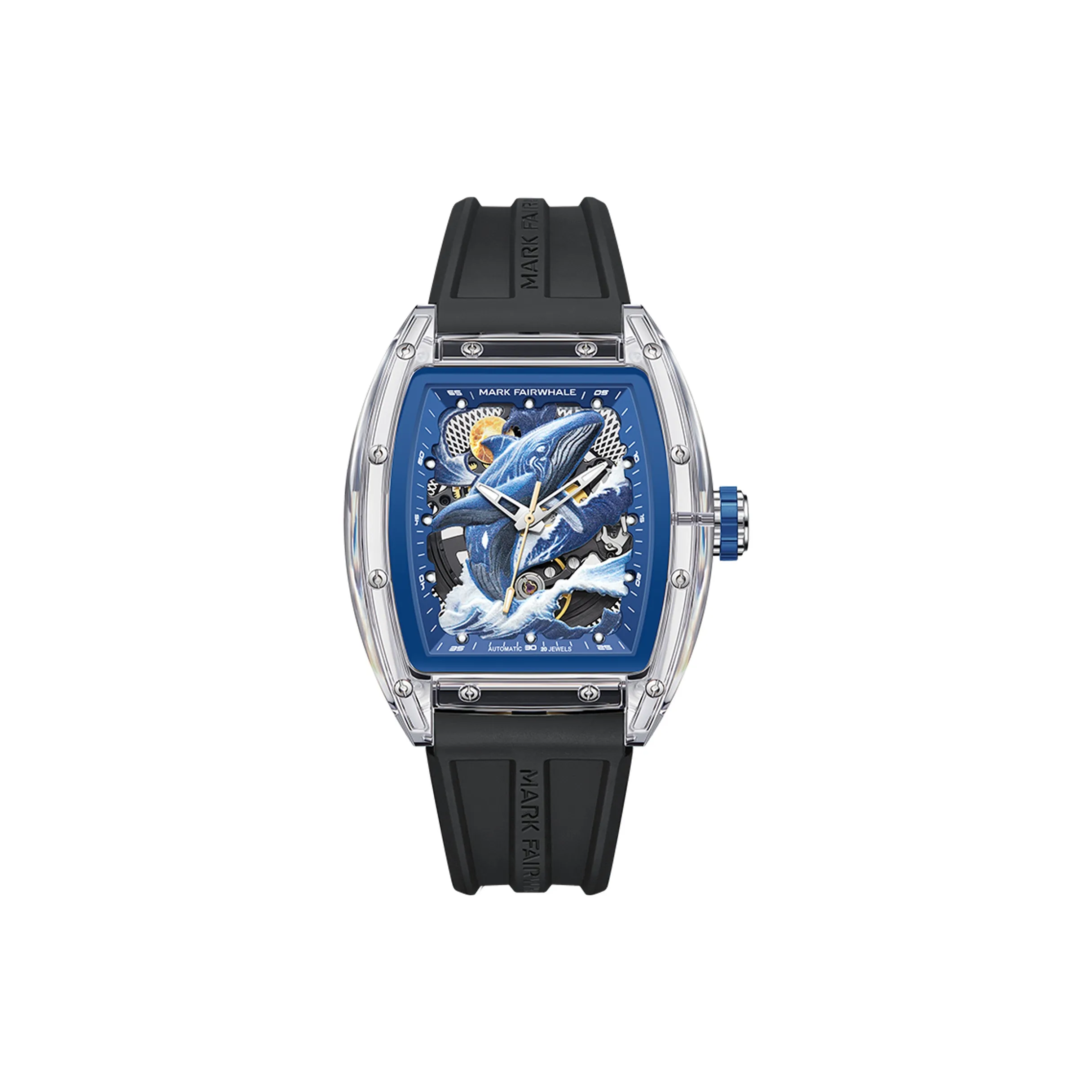 FAIRWHALE Shan Hai Jing Series Автоматический Механический Механизм Резиновый Ремешок Часы Мужские Часы Синий Циферблат