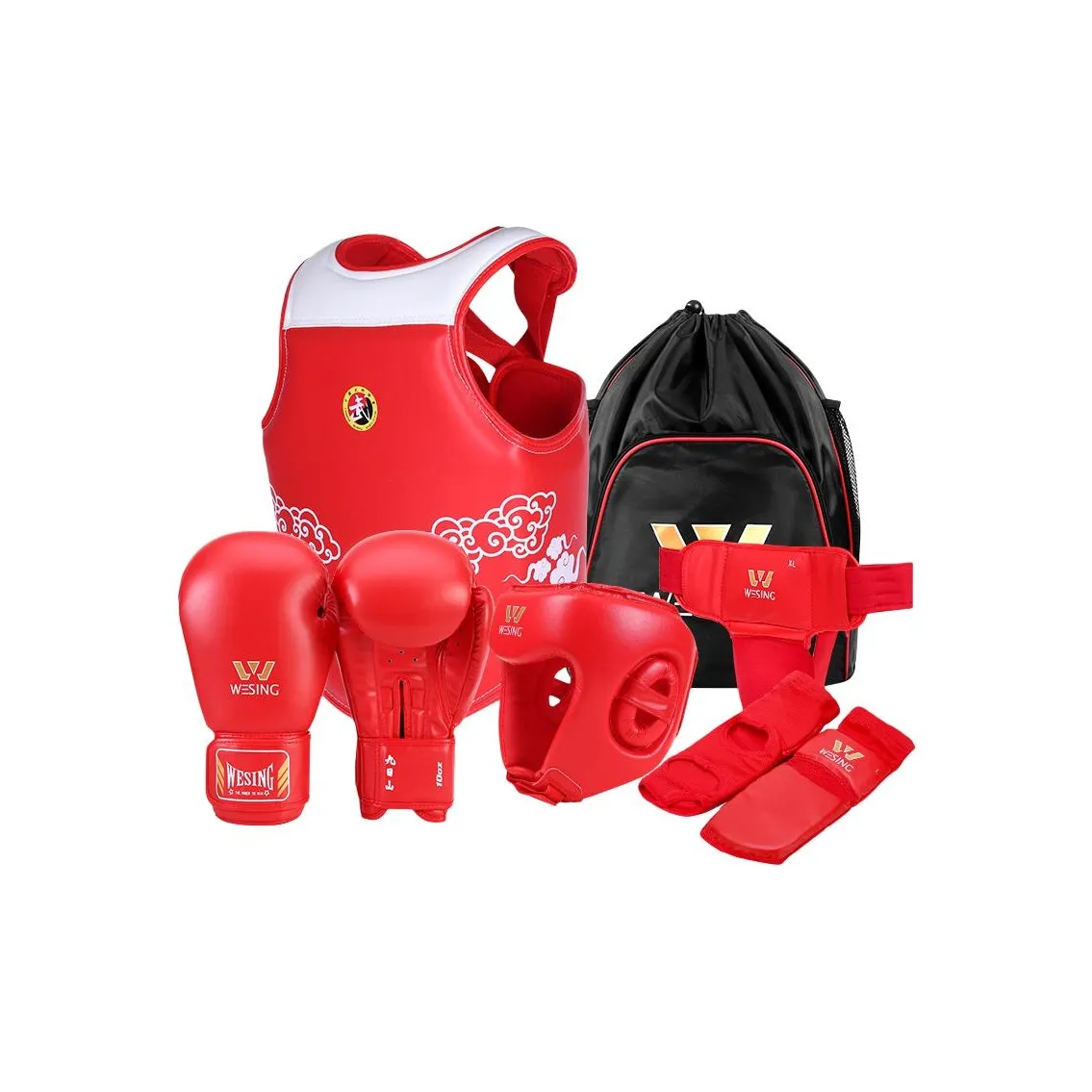 WESING Boxing Protective Gears Head Guard, Chest Protection, Foot Guard PU/Microfiber Leather