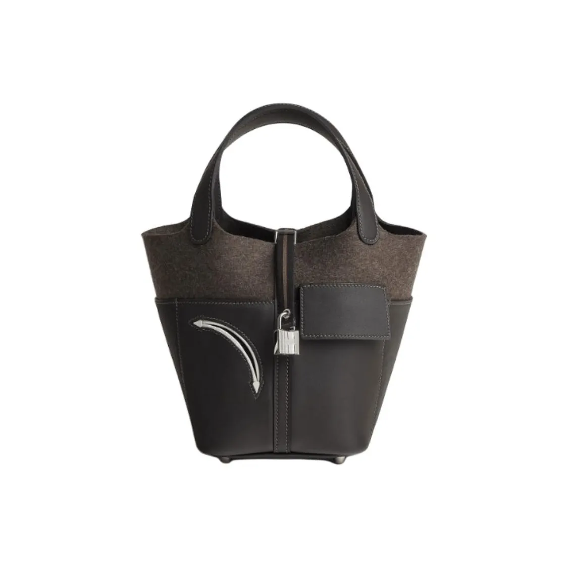 HERMES Picotin Lock Swift Calfskin With Felt Basket Bag, Bucket Bag, Handbag 18 Women's Black & Brown