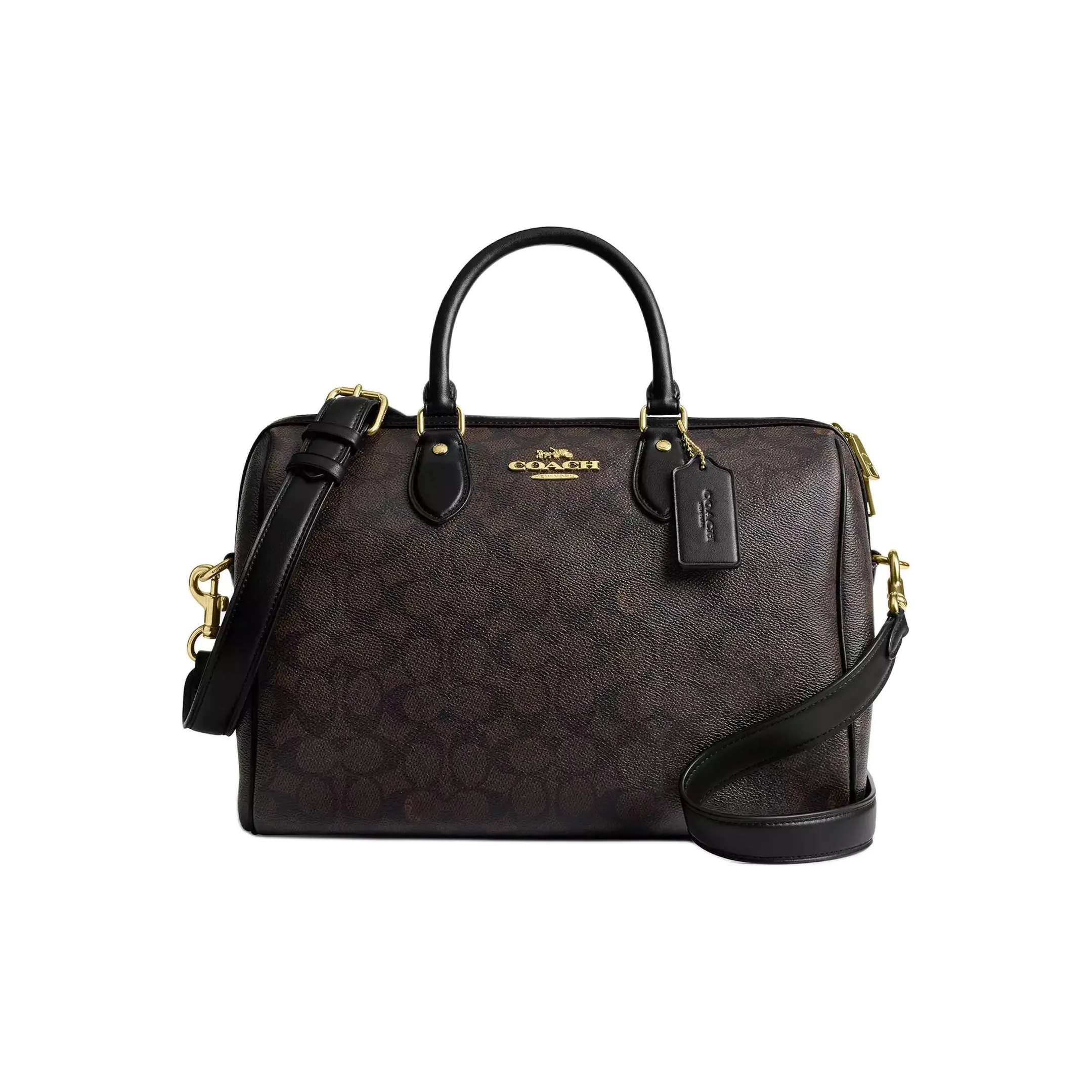 COACH Rowan weekend Canvas Crossbody One Shoulder Handbags Large Size Women's Walnut Wood With Black Accents