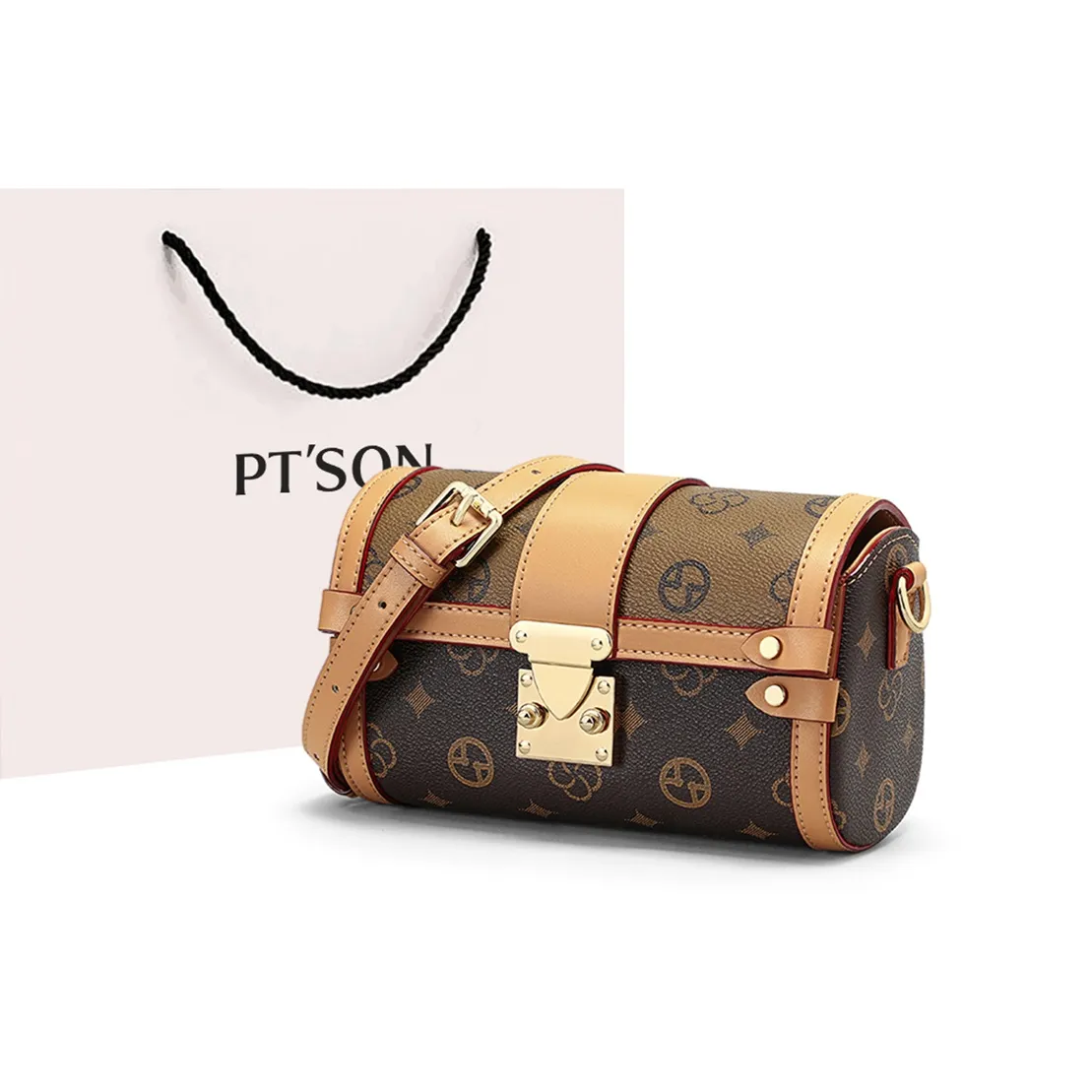 PT'SON Синтетическая кожа подмышечный цилиндрический сумка плечевая сумка стандартная женская кофейного цвета