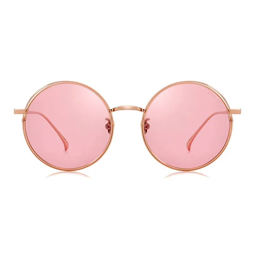 SEROVA Alloy Metal Round Sunglasses Unisex Rose Gold Black