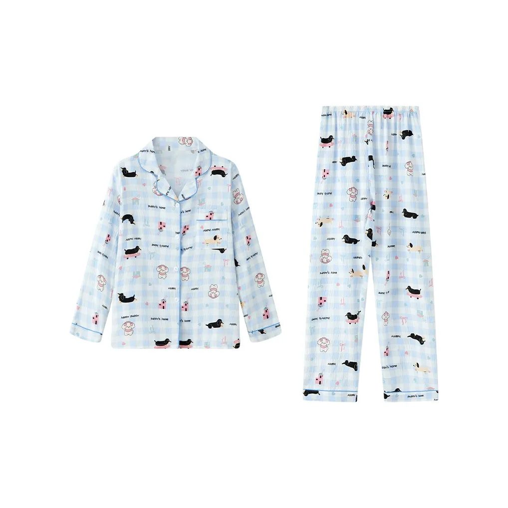 Sleep Students Dormitory Home Outerwear Ready Pajama Set Women's Blue