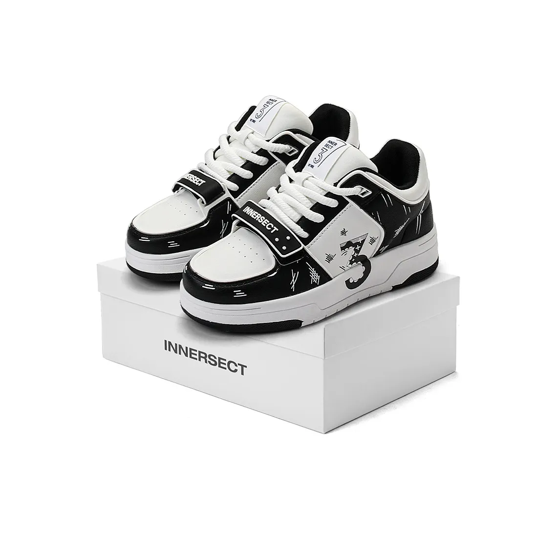INNERSECT The Series Of All Things In The World Skateboard Shoes Unisex Low Top Black Red/Black White/Mismatched