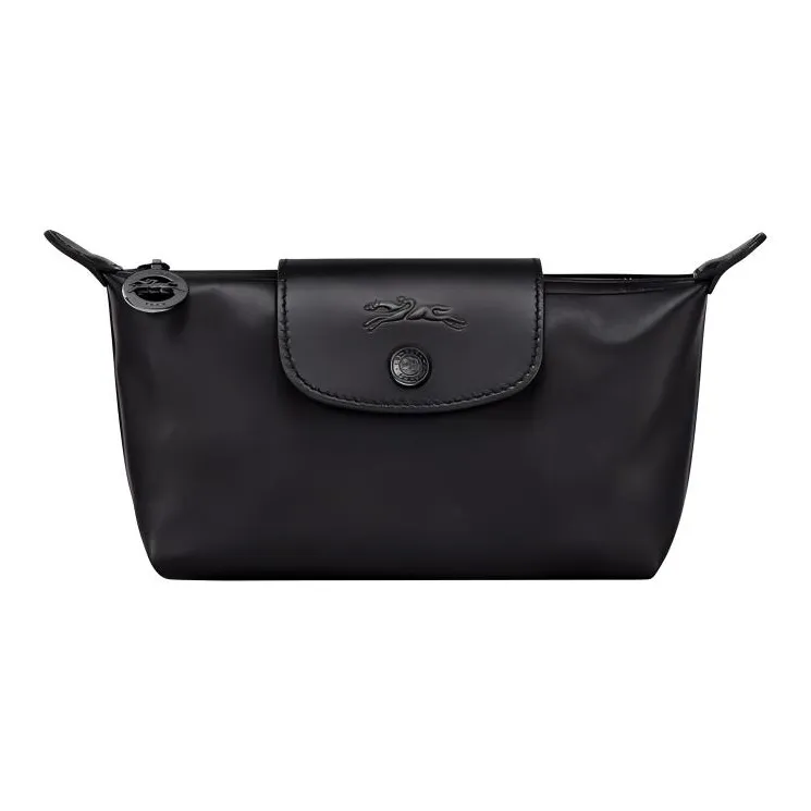 LONGCHAMP Le Pliage Xtra Large Cow Leather Makeup Bags Clutches Women's Black