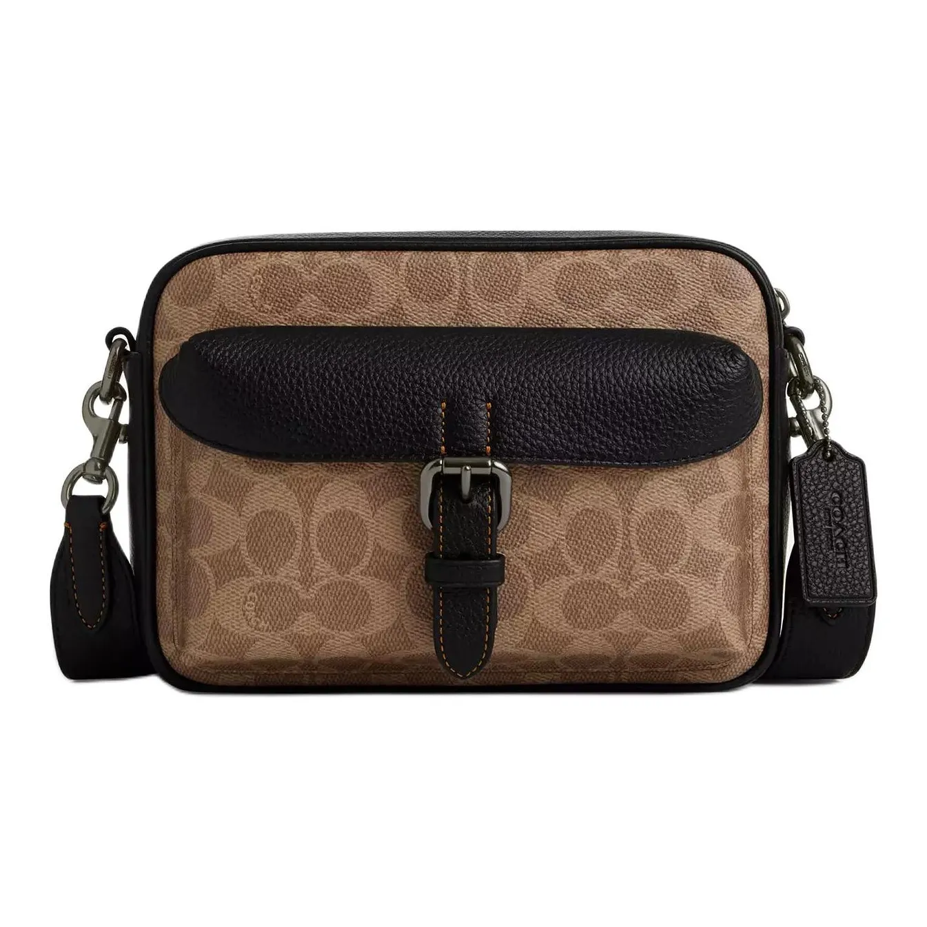 COACH Покрытый холст Сумка через плечо Маленькая Мужская Коричневый и Черный