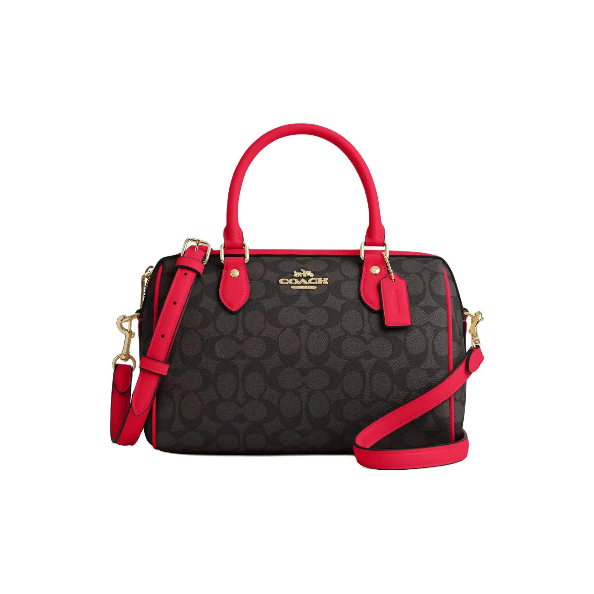 COACH Rowan Coated Canvas Shoulder Bag Crossbody Bag Handbag Medium Size Women's Red