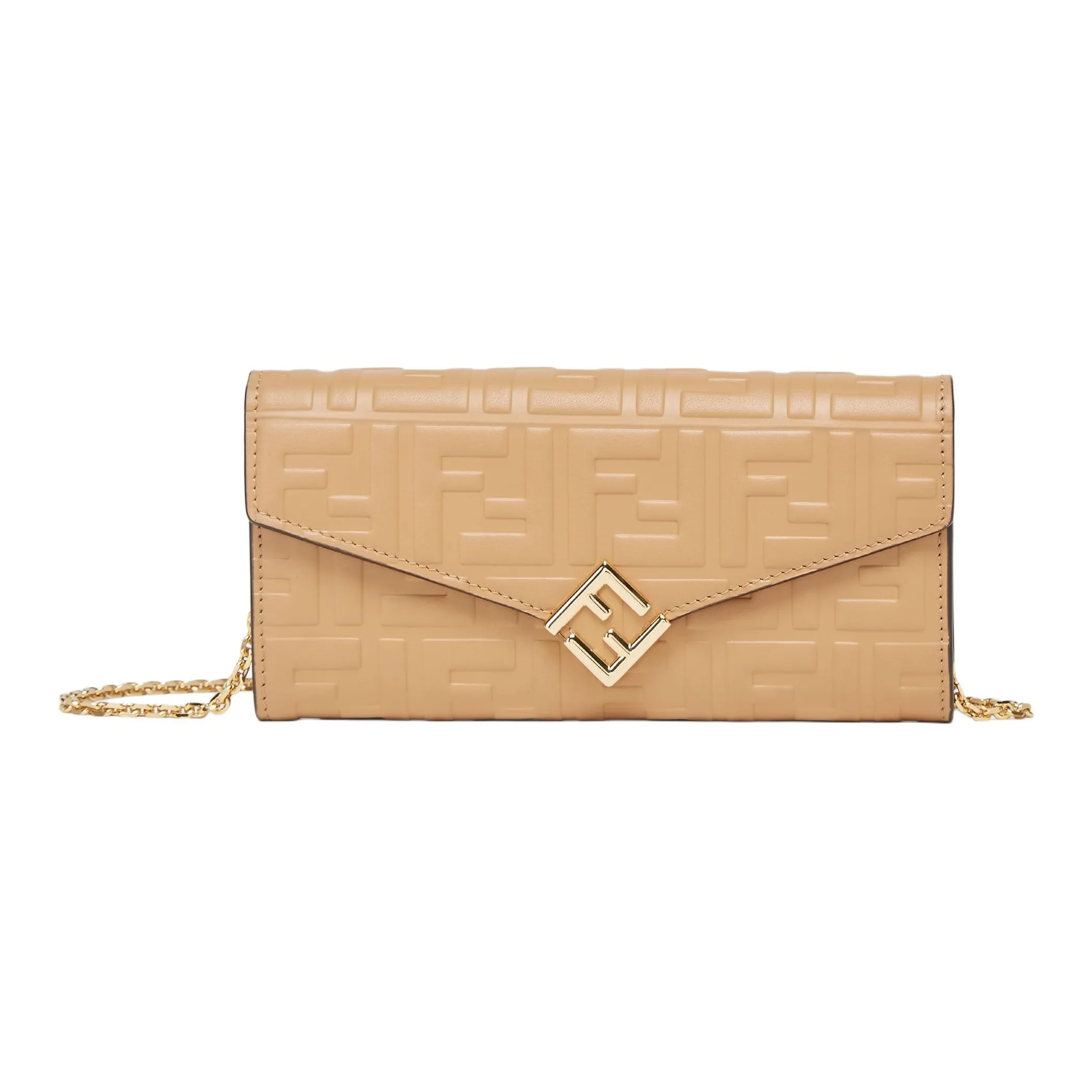 FENDI FF Diamonds Series Cow Leather Wallet Regular Women's Light Brown