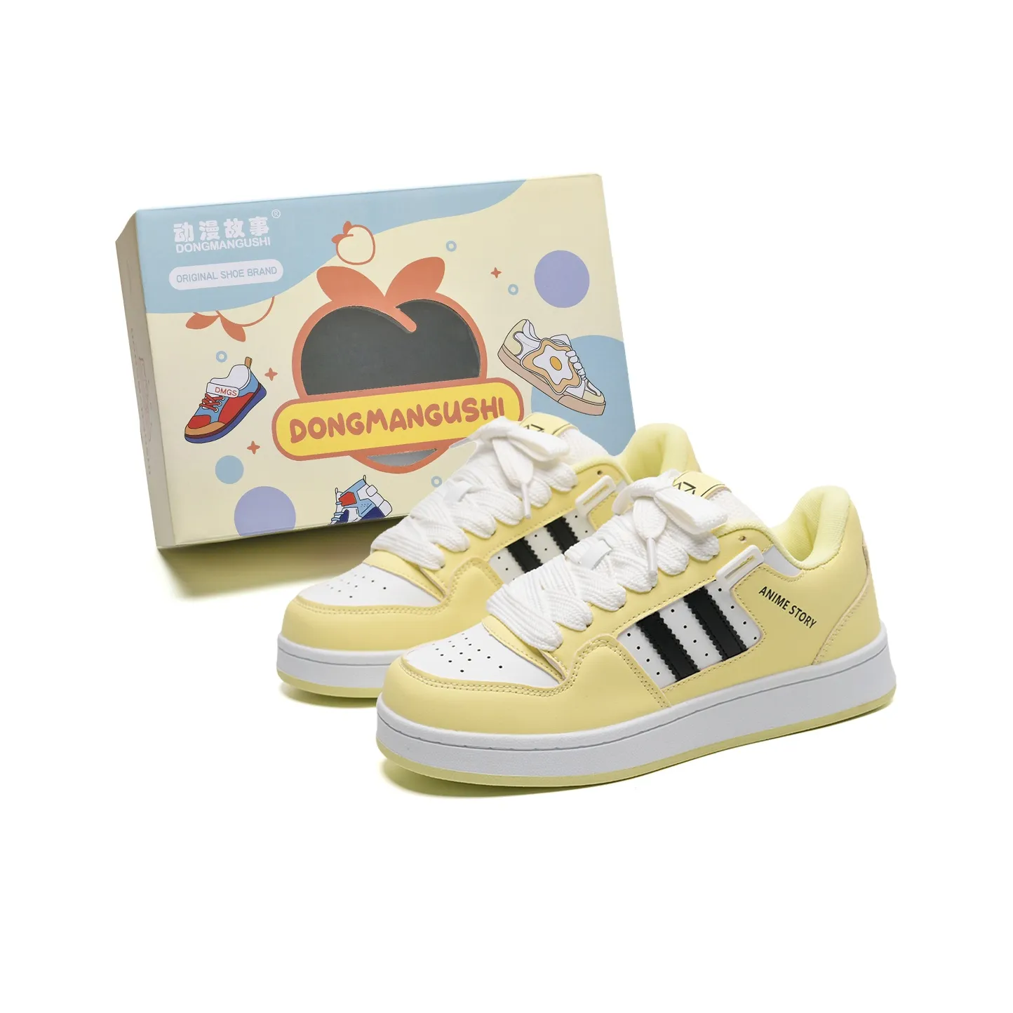 Anime Story Slip Resistant, Abrasion Resistant, Lightweight Low Top Skateboard Shoes Unisex Custard