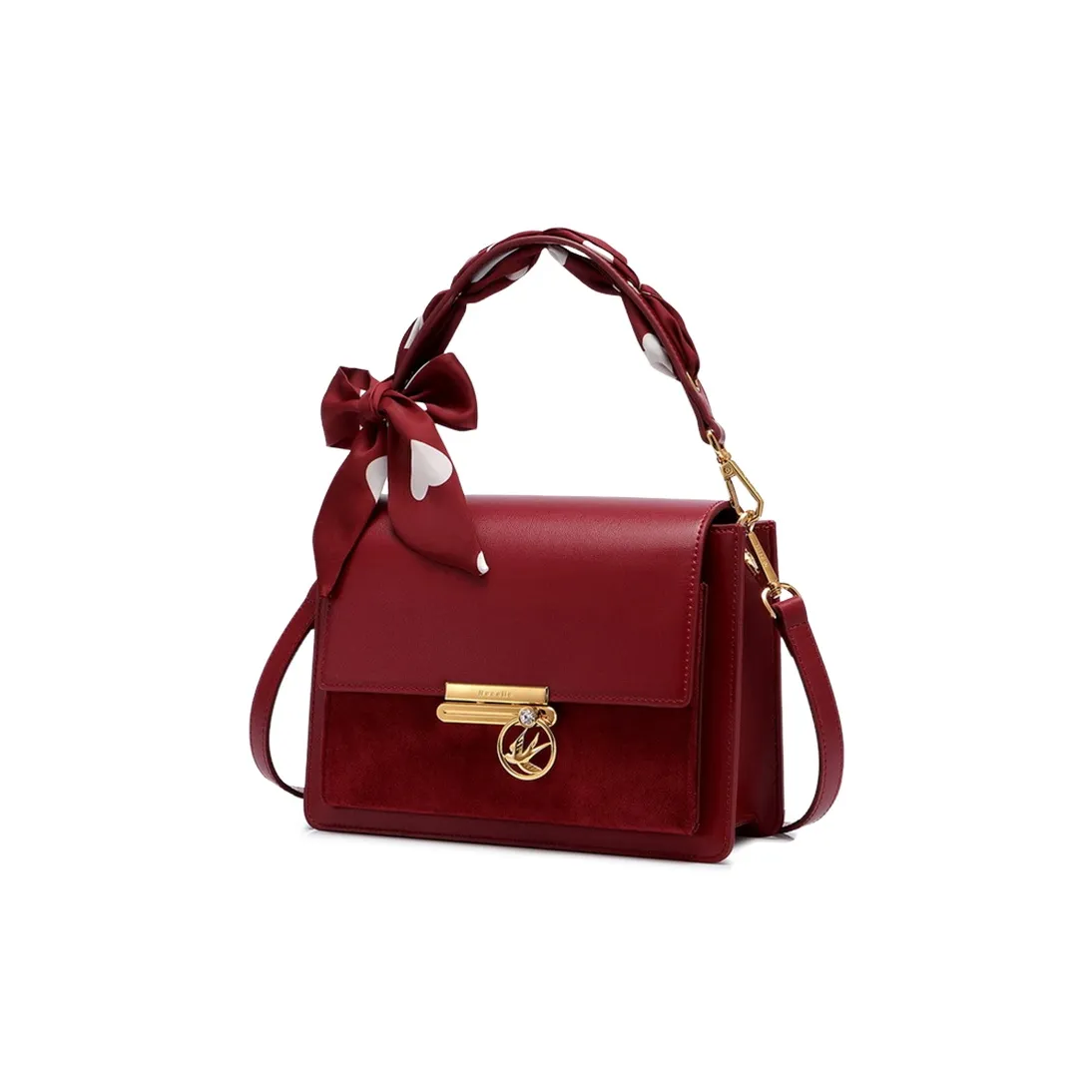 NUCELLE Synthetic Leather Wedding Bag, Portable, One Shoulder, Crossbody, Red, Small Square Bag Women's Romantic Red