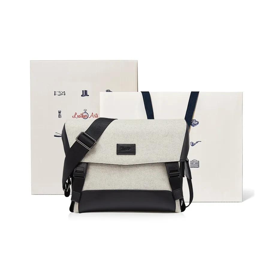 BVP Water-Repellent Canvas Crossbody Bag Men's Ecru Small Size