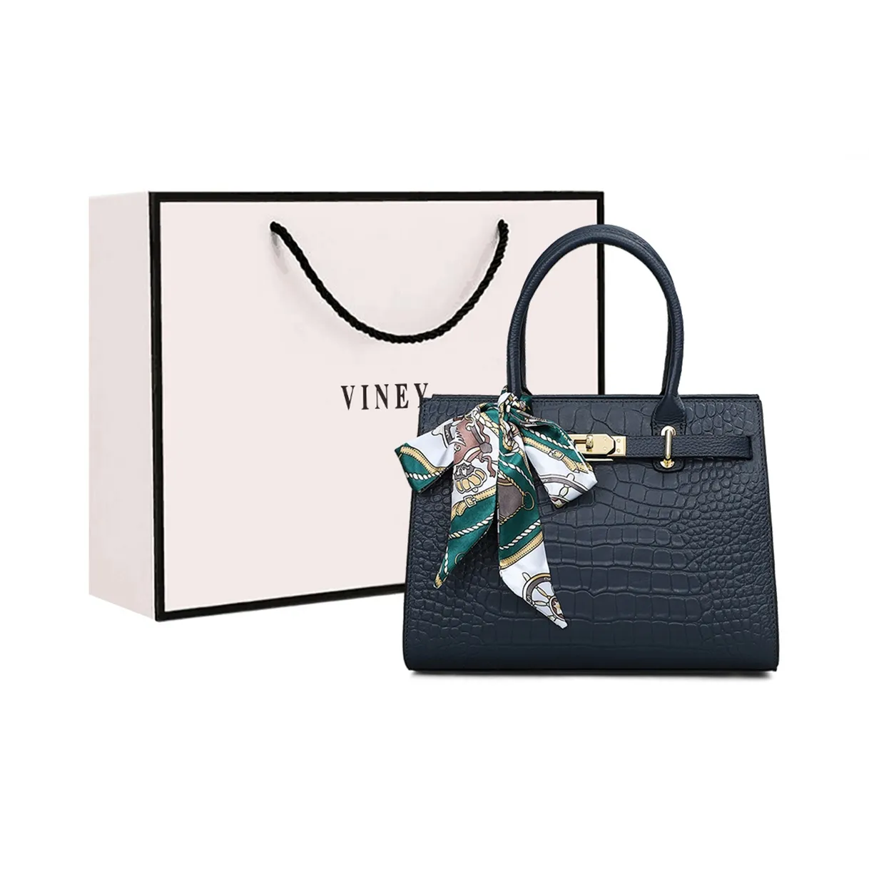 VINEY Cow Leather Handbag Tubas Women's Blue Black