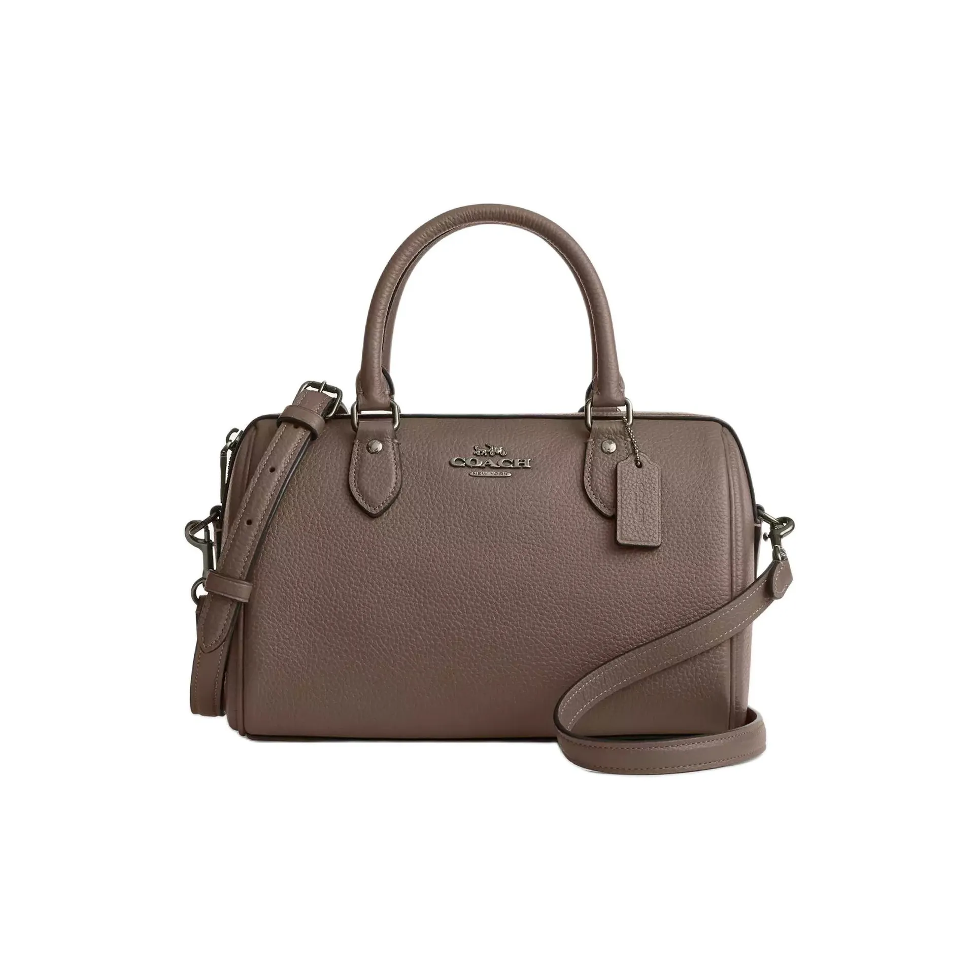 COACH Rowan Зернистая текстура кожа кожа через плечо сумка средний размер женская цвет Темный Каменный