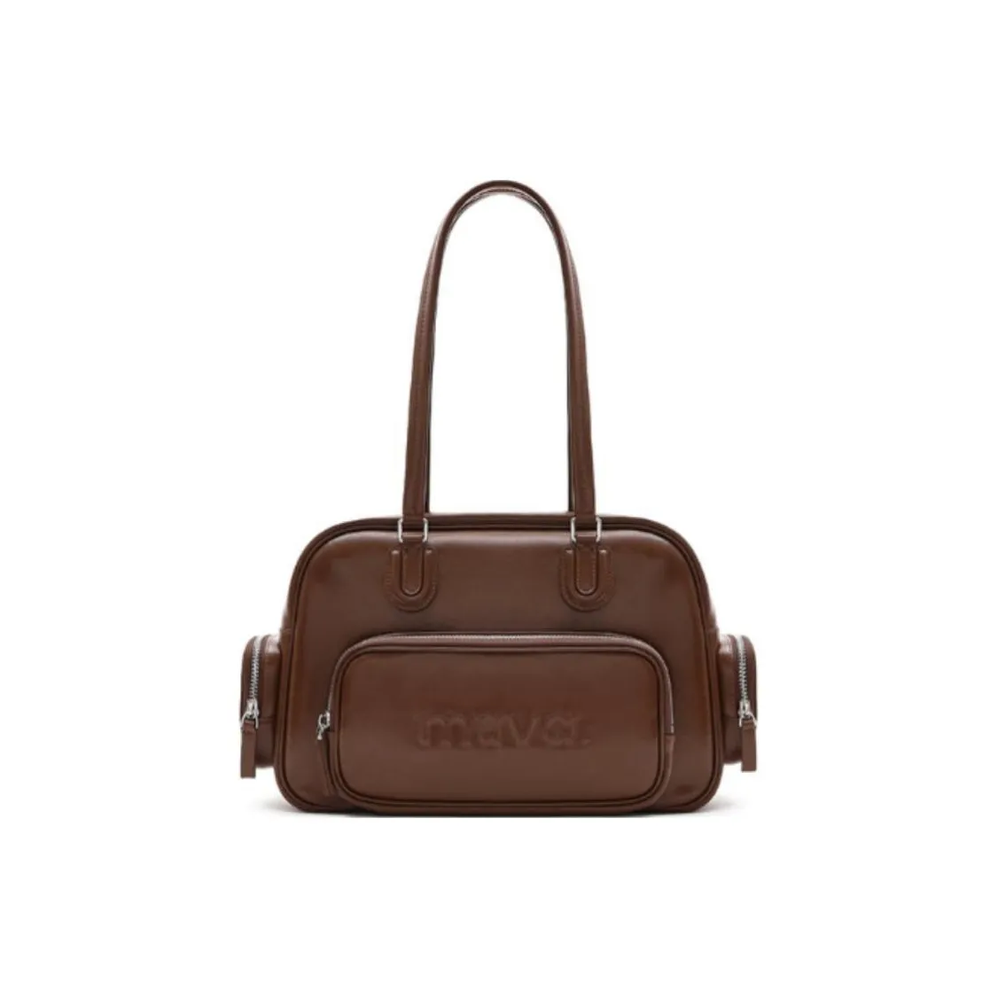 MUVA Cow Leather Handbag Shoulder Bag Large Size Women's Smoky Tea Brown/Twilight Black