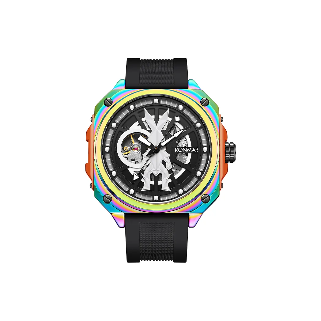 RONMAR Automatic Mechanical Movement Rubber Strap Watch Men's Watches Black Dial