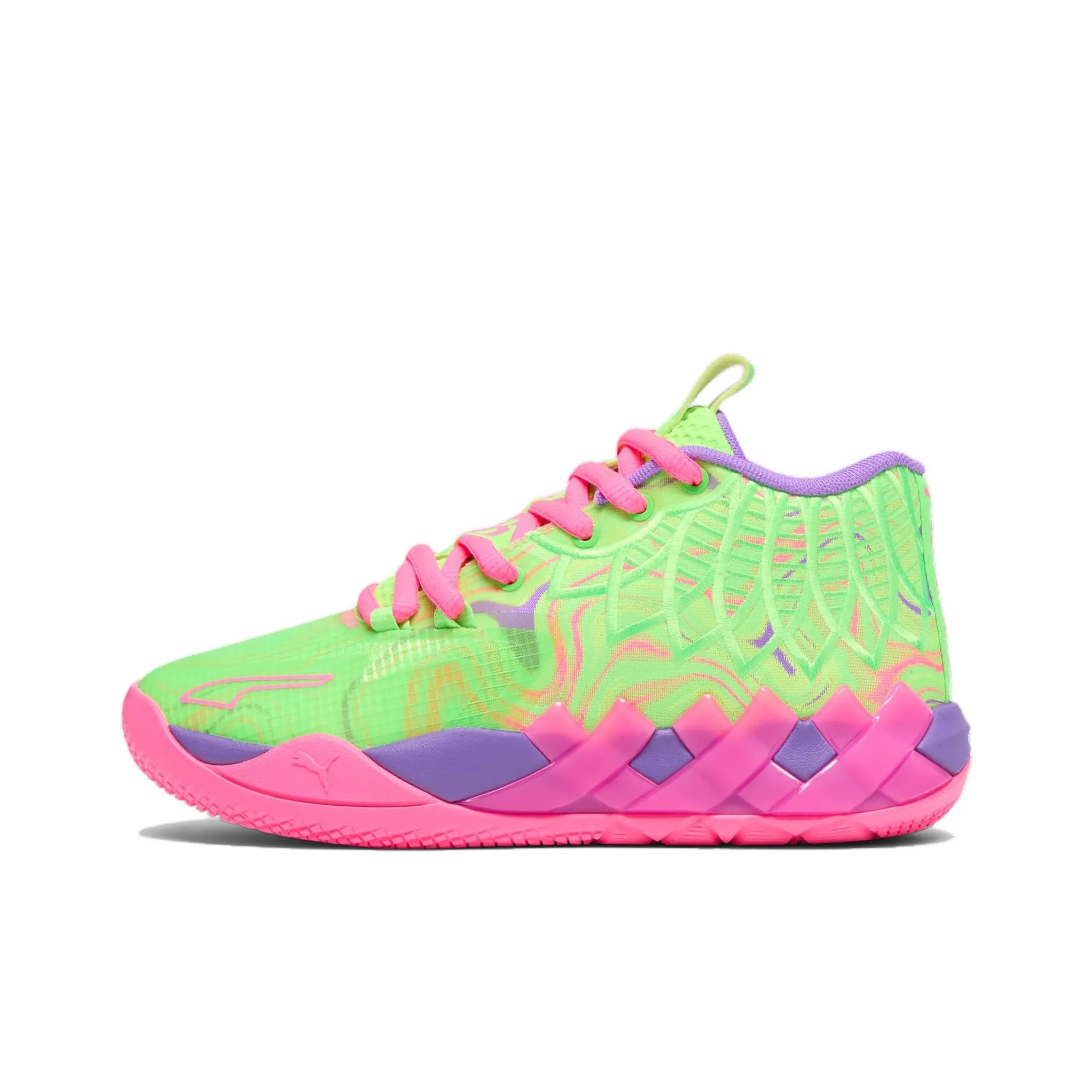 ЛаМело Болл X PUMA MB.01 Inverse Toxic Low Топ Детские Баскетбольные Кроссовки Зеленый Розовый Подростки