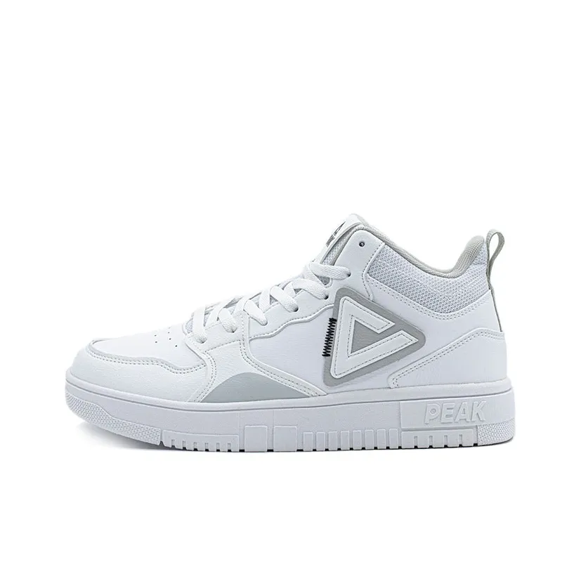 PEAK Classic Heritage Cushioning Wear Resistant Mid Top Skateboard Shoes Unisex White Gray