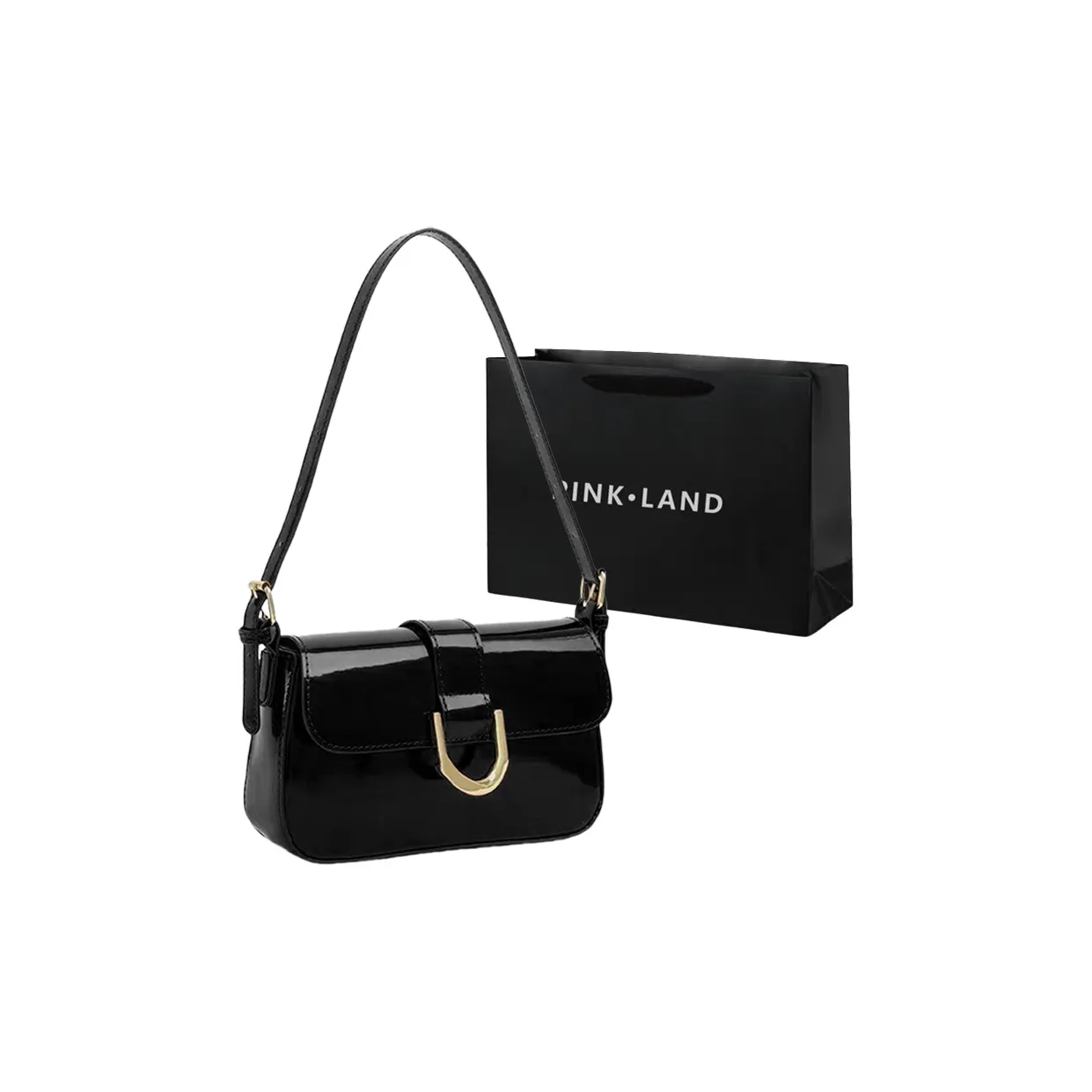 PINK·LAND ПУ (полиуретан) Сумка через плечо Стандартная Женская Бордовая Лакированная кожа + Сумка для покупок Черная + Сумка для покупок