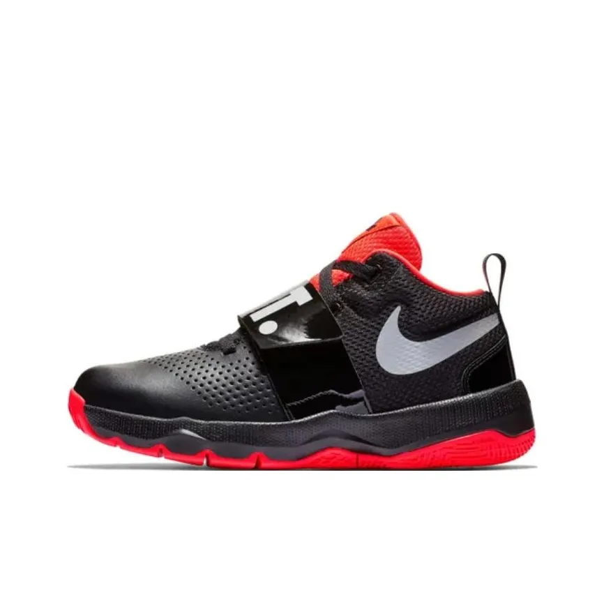 Nike Team Hustle D 8 Slip Resistant Shock Absorbers Low Top Children's Basketball Shoes Black Red White Teenagers